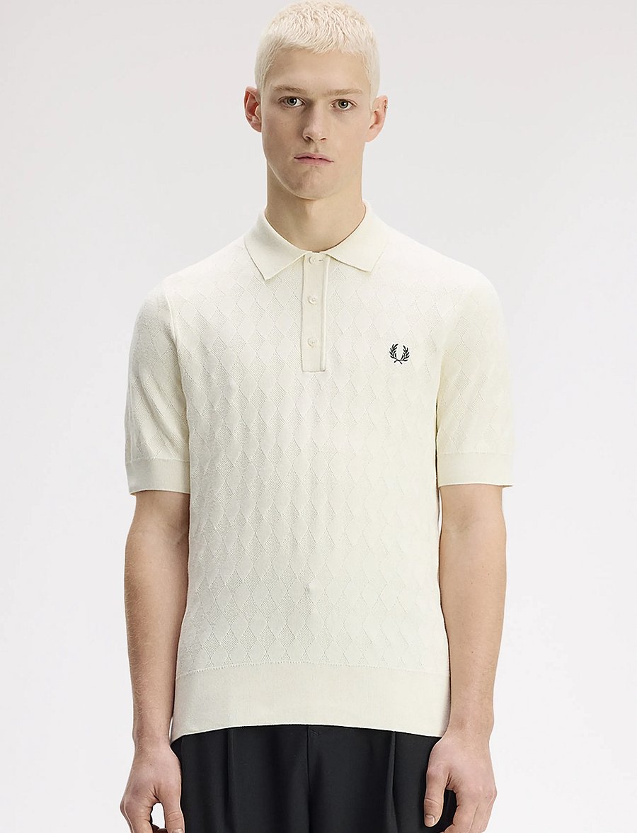 Fred Perry - POINTELLE KNITTED SHIRT - polostrik - ecru - 0