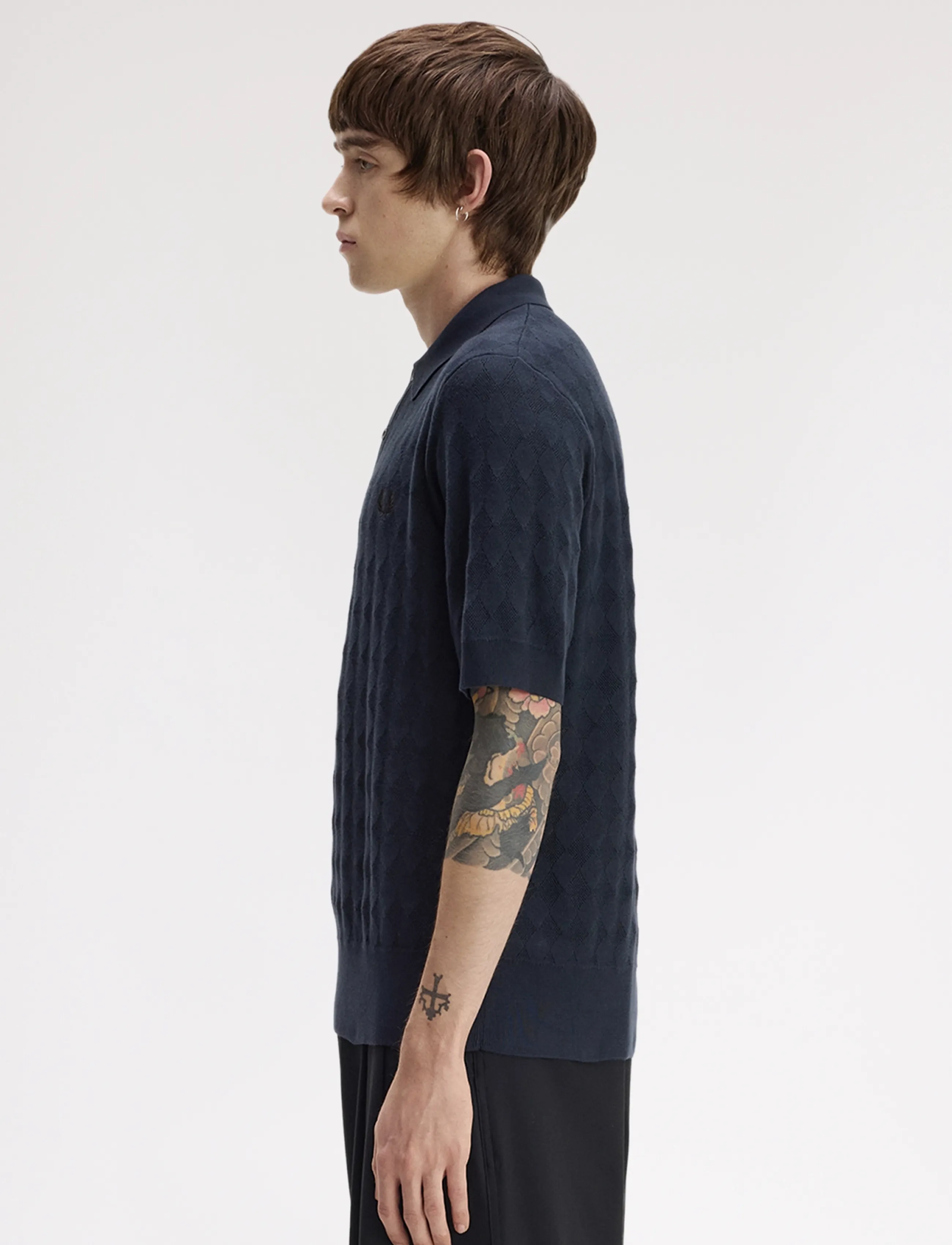 Fred Perry - POINTELLE KNITTED SHIRT - knitted polos - navy - 3