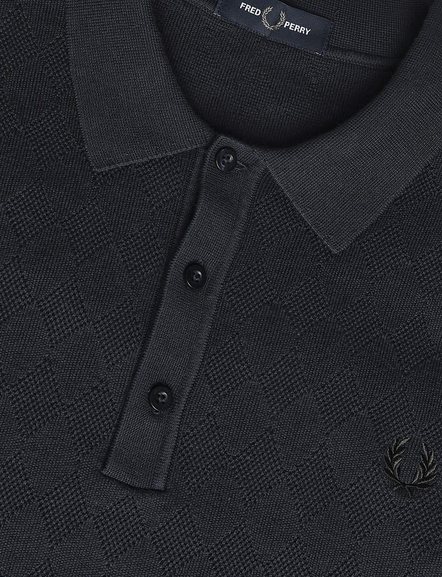 Fred Perry - POINTELLE KNITTED SHIRT - langärmlige strick-polohemden - navy - 4