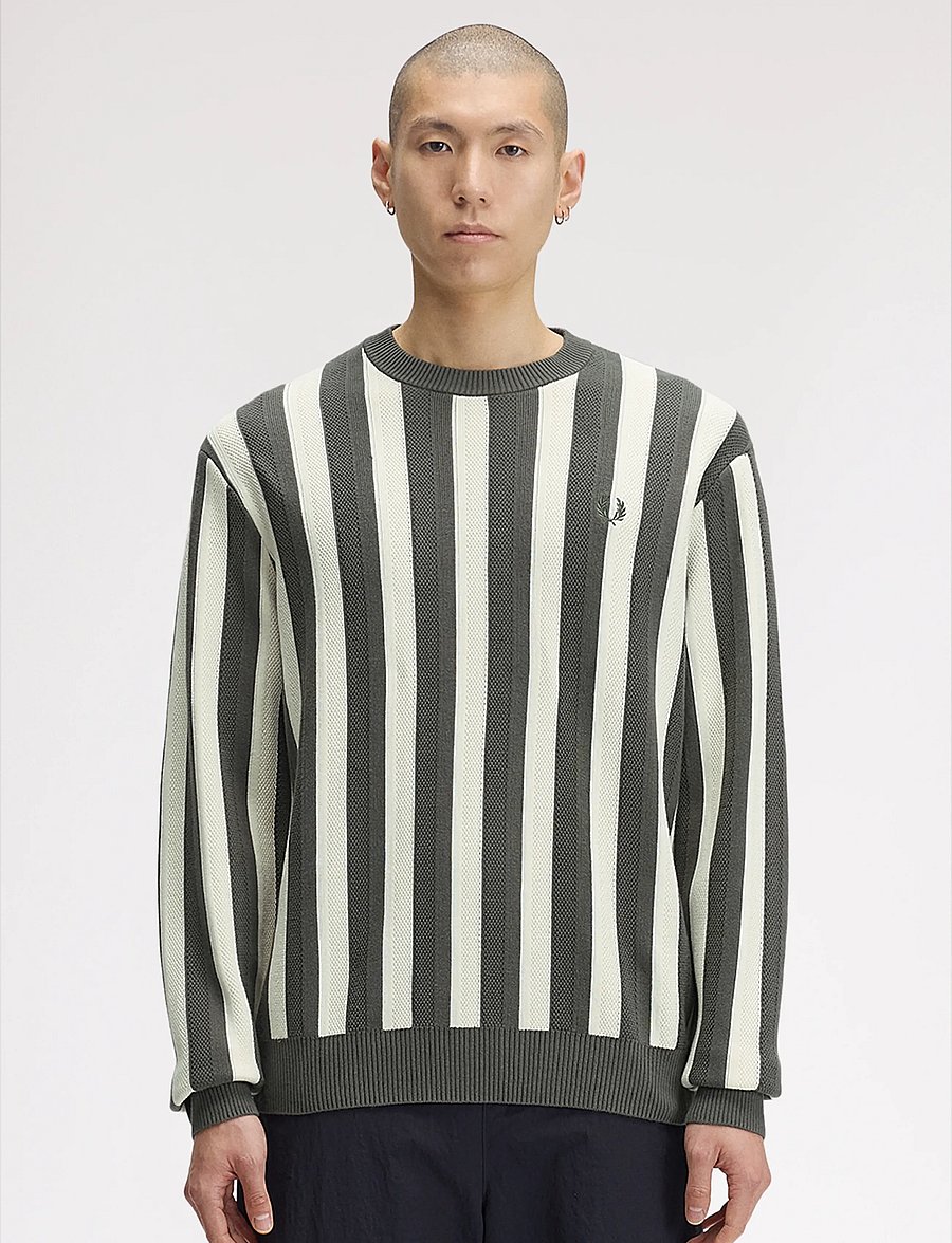 Fred Perry - TEXTURED STRIPE JUMPER - rund hals - field green - 0