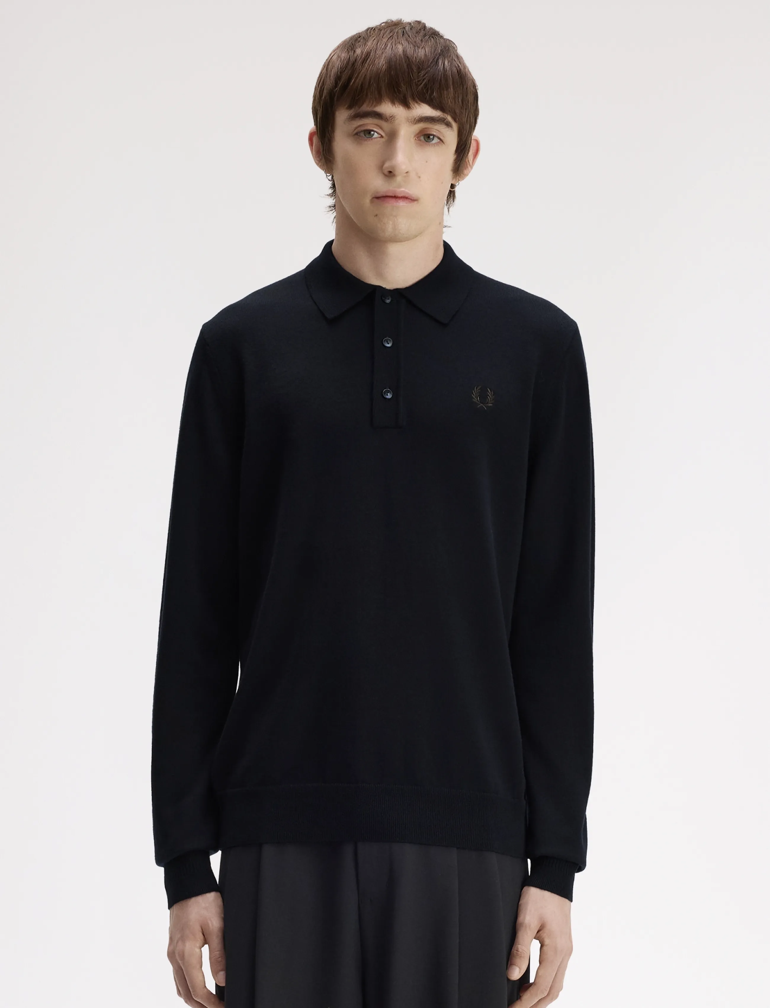 Fred Perry CLASSIC KNITTED SHIRT LS - Kleidung - NAVY / navy