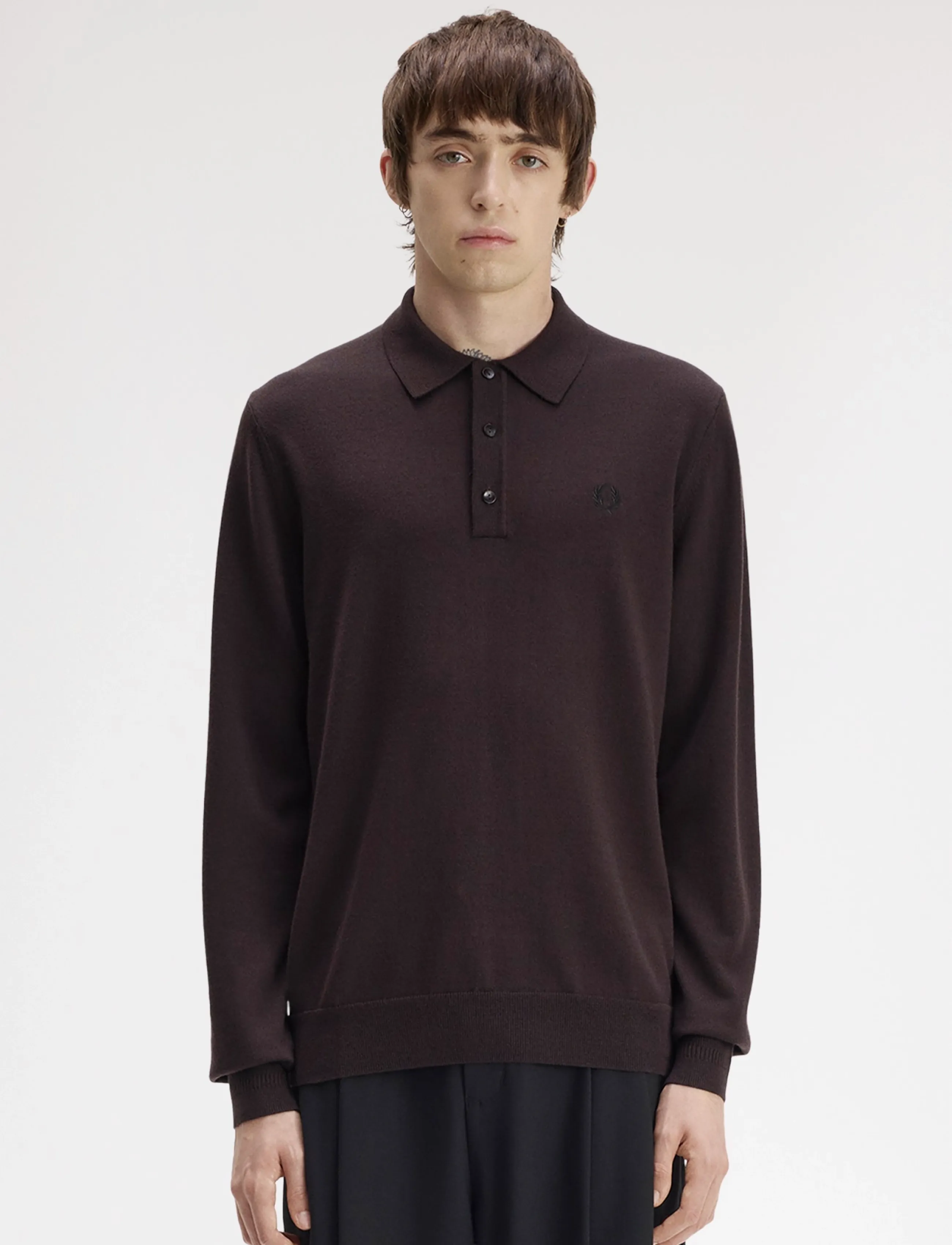 Fred Perry CLASSIC KNITTED SHIRT LS - Langärmelig - RICH BROWN / brown