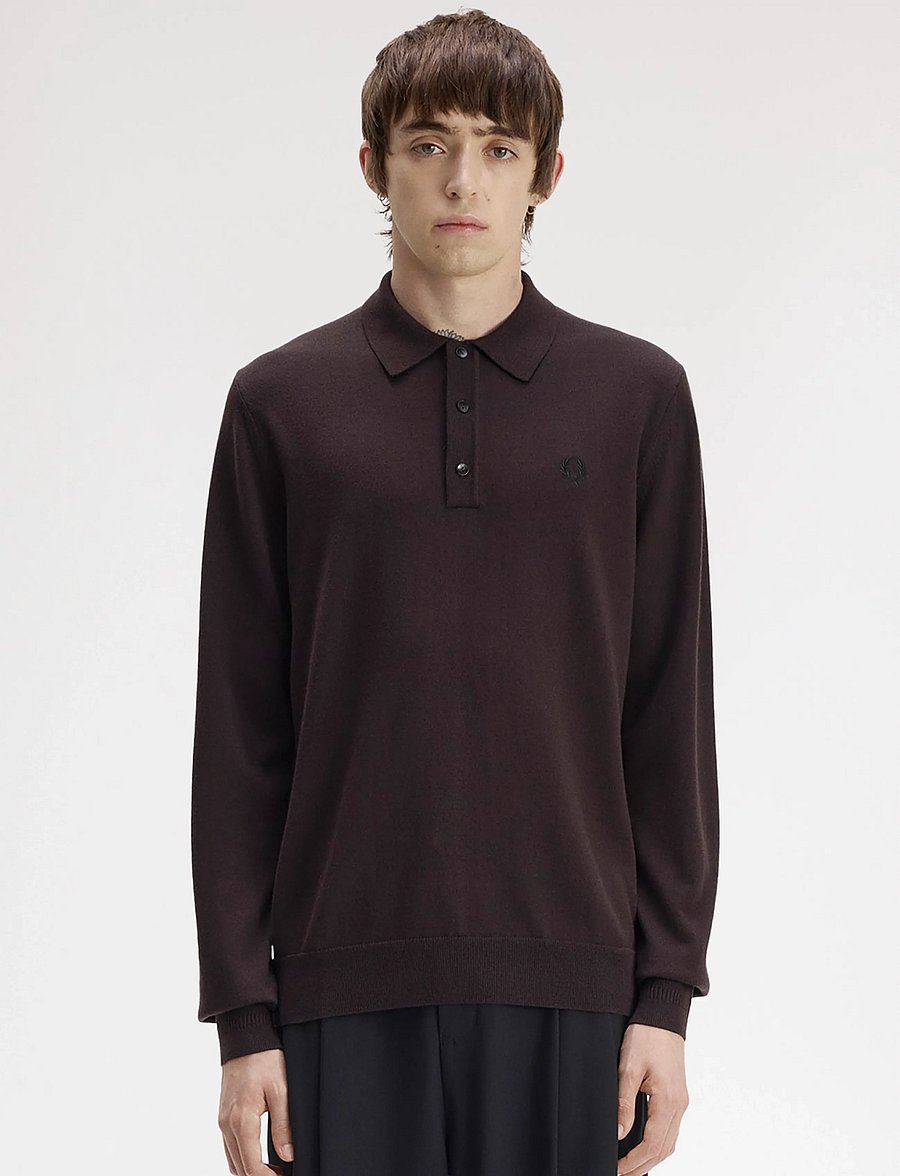 Fred Perry - CLASSIC KNITTED SHIRT LS - langärmelig - rich brown - 0