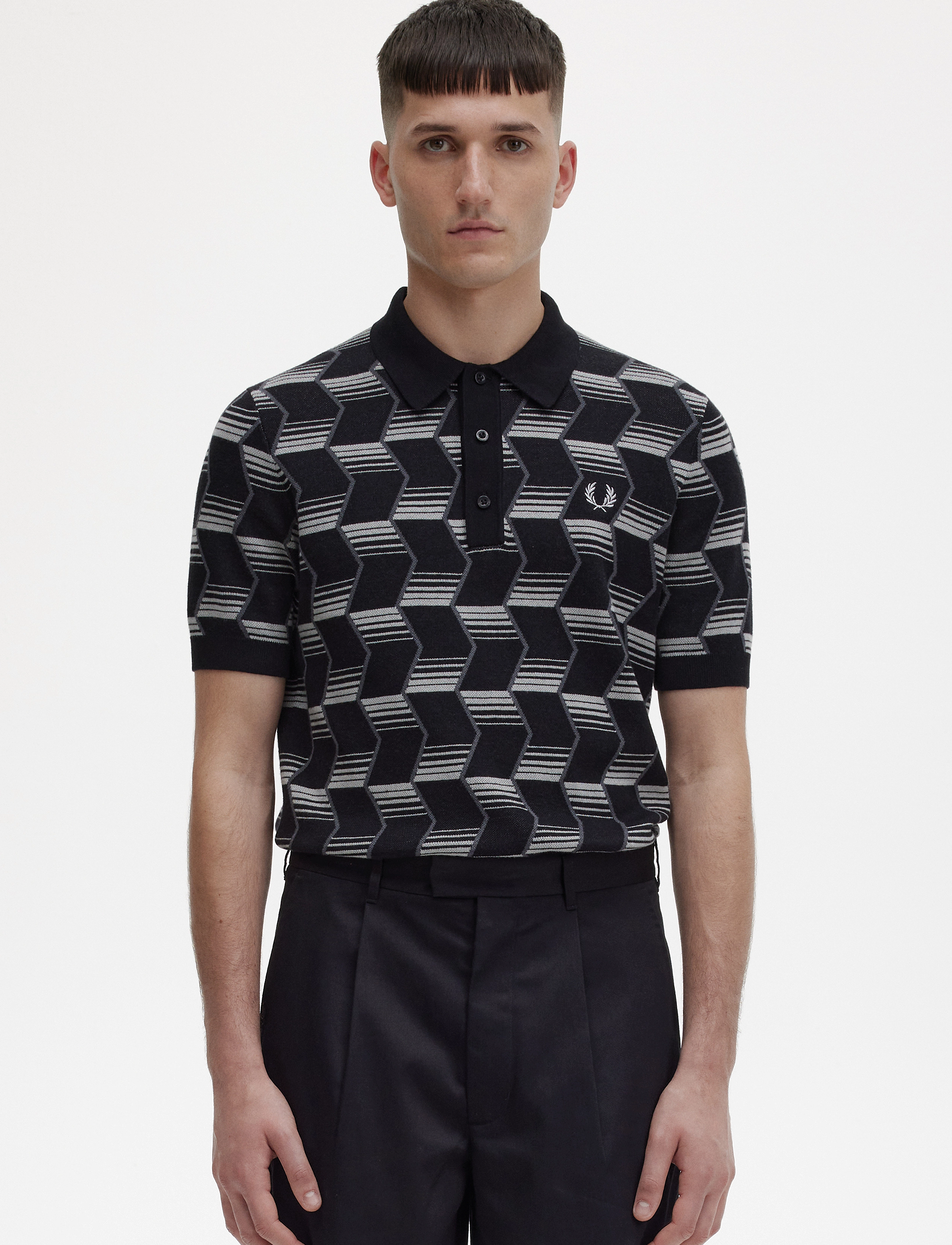 Fred Perry - CHEVRON STRIPE KNIT SHIRT - black - 2