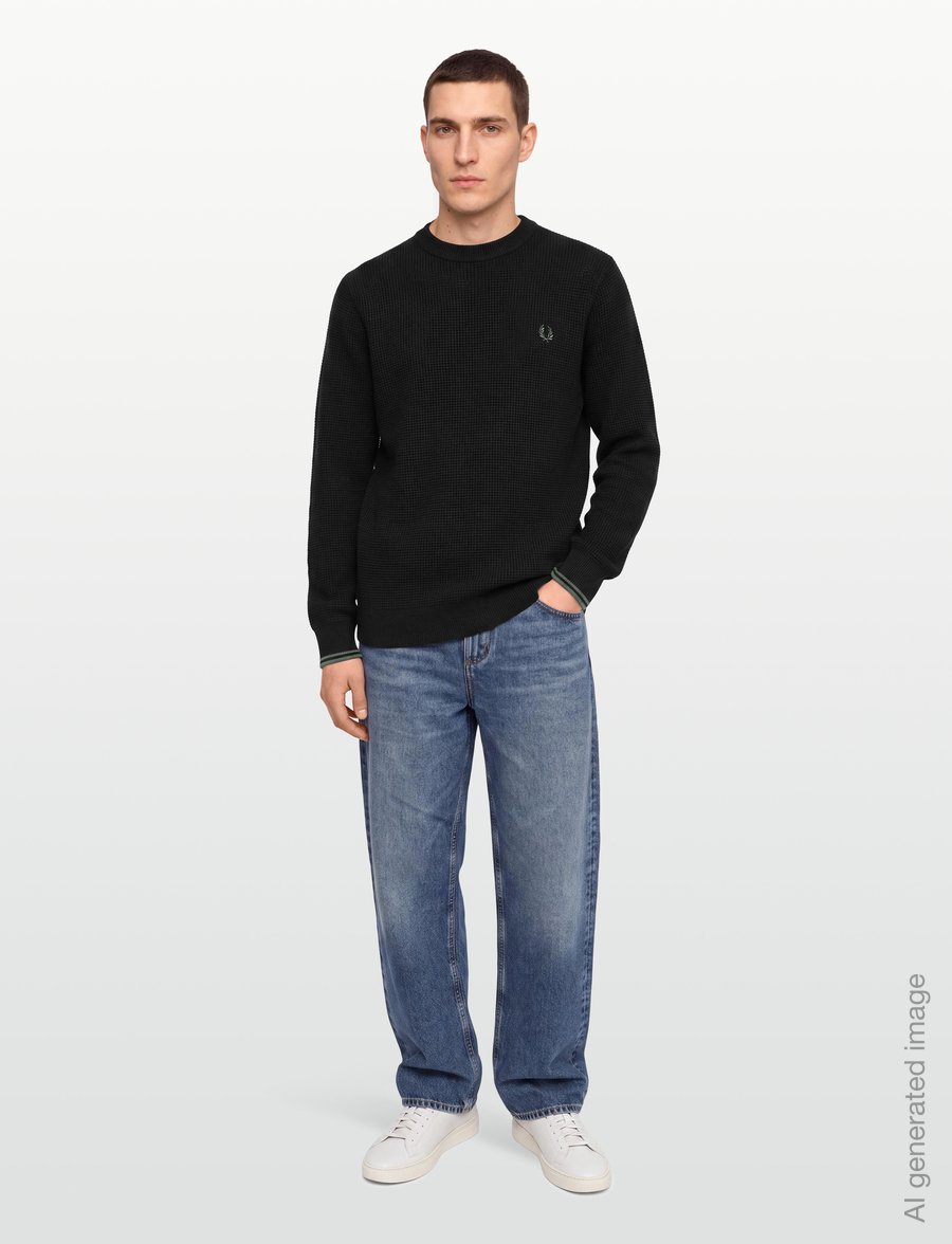 Fred Perry - WAFFLE STITCH JUMPER - rund hals - black - 0