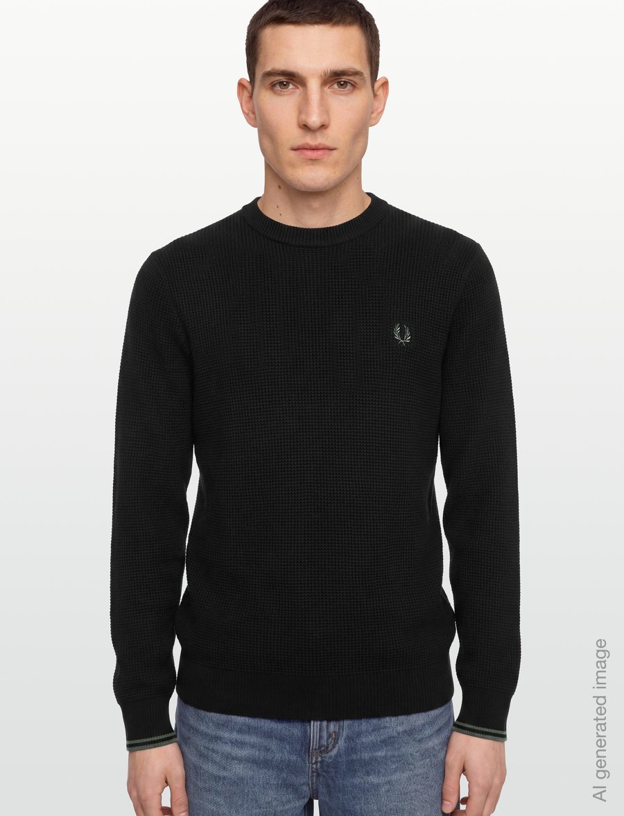Fred Perry - WAFFLE STITCH JUMPER - rund hals - black - 3
