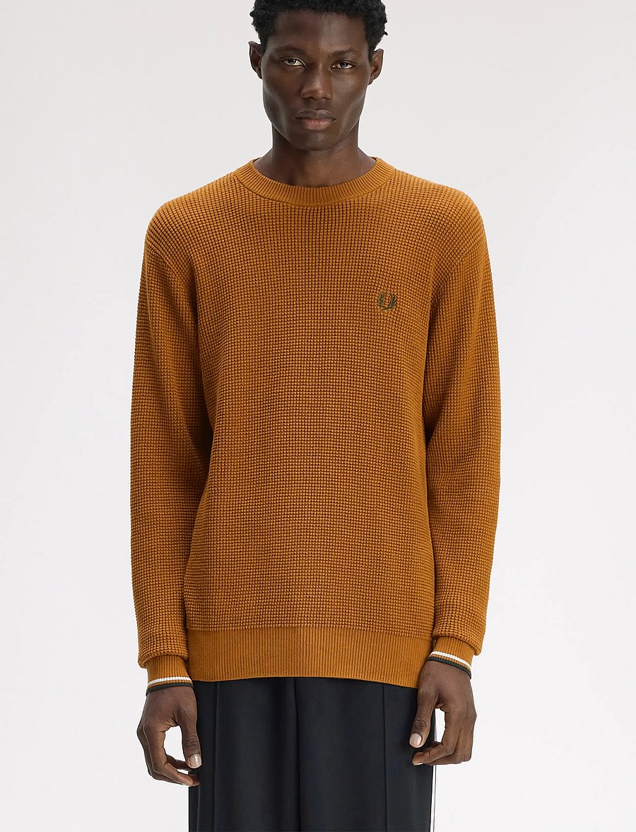 Fred Perry - WAFFLE STITCH JUMPER - Ümara kaelusega - dark caramel - 0