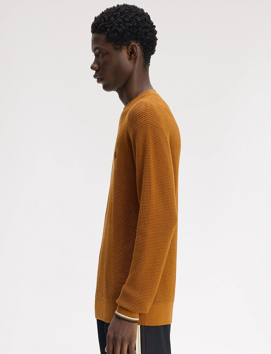 Fred Perry - WAFFLE STITCH JUMPER - Ümara kaelusega - dark caramel - 3