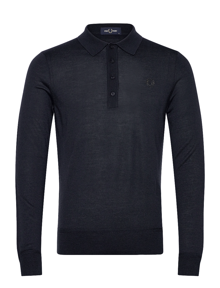 Fred Perry - FINE KNIT LONG SHIRT SHIRT - langärmelige strick-polohemden - navy - 1