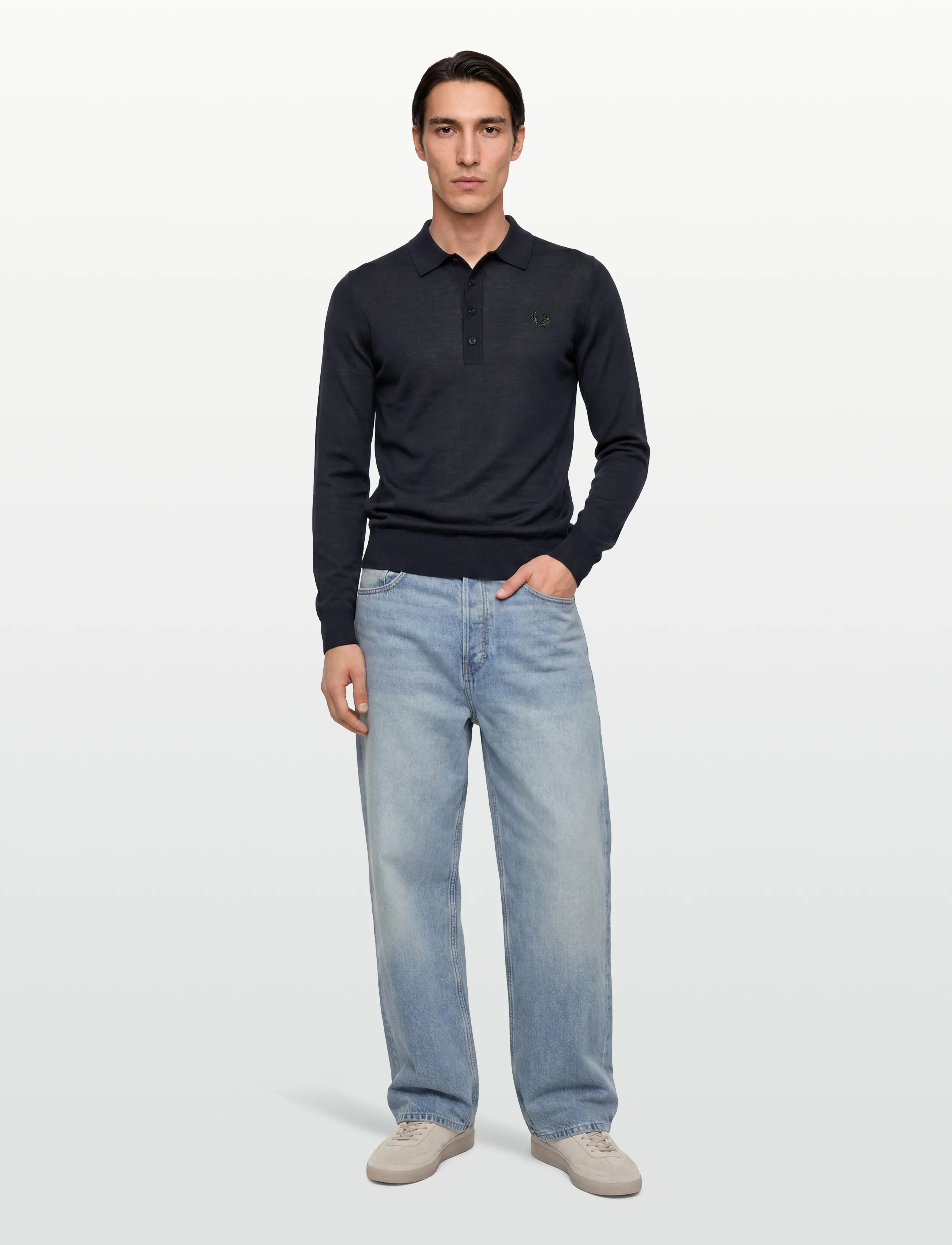 Fred Perry - FINE KNIT LONG SHIRT SHIRT - långärmade stickade pikétröjor - navy - 0