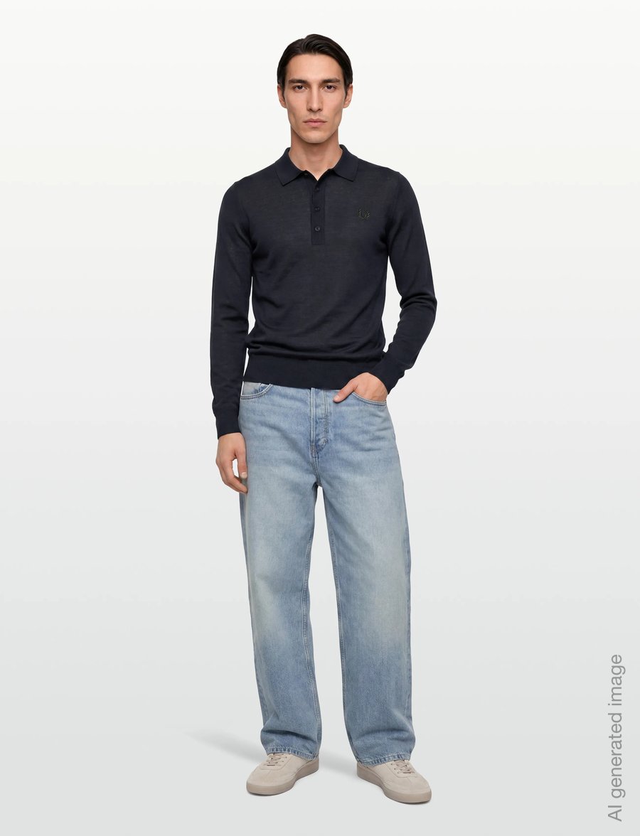 Fred Perry - FINE KNIT LONG SHIRT SHIRT - langärmelige strick-polohemden - navy - 0