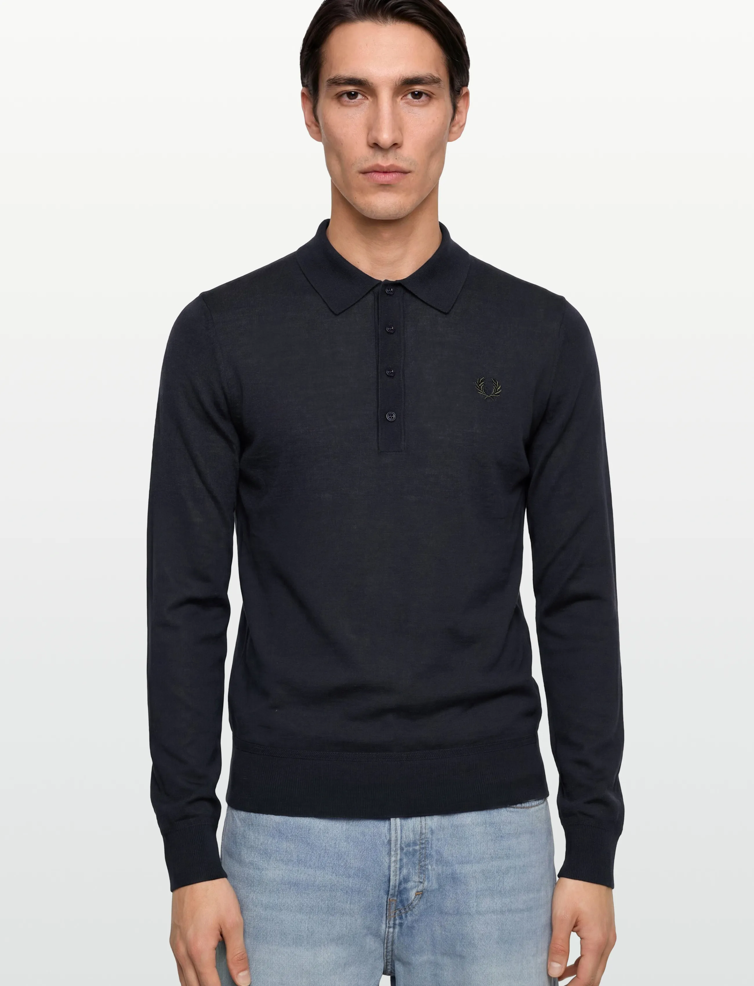 Fred Perry - FINE KNIT LONG SHIRT SHIRT - långärmade stickade pikétröjor - navy - 2