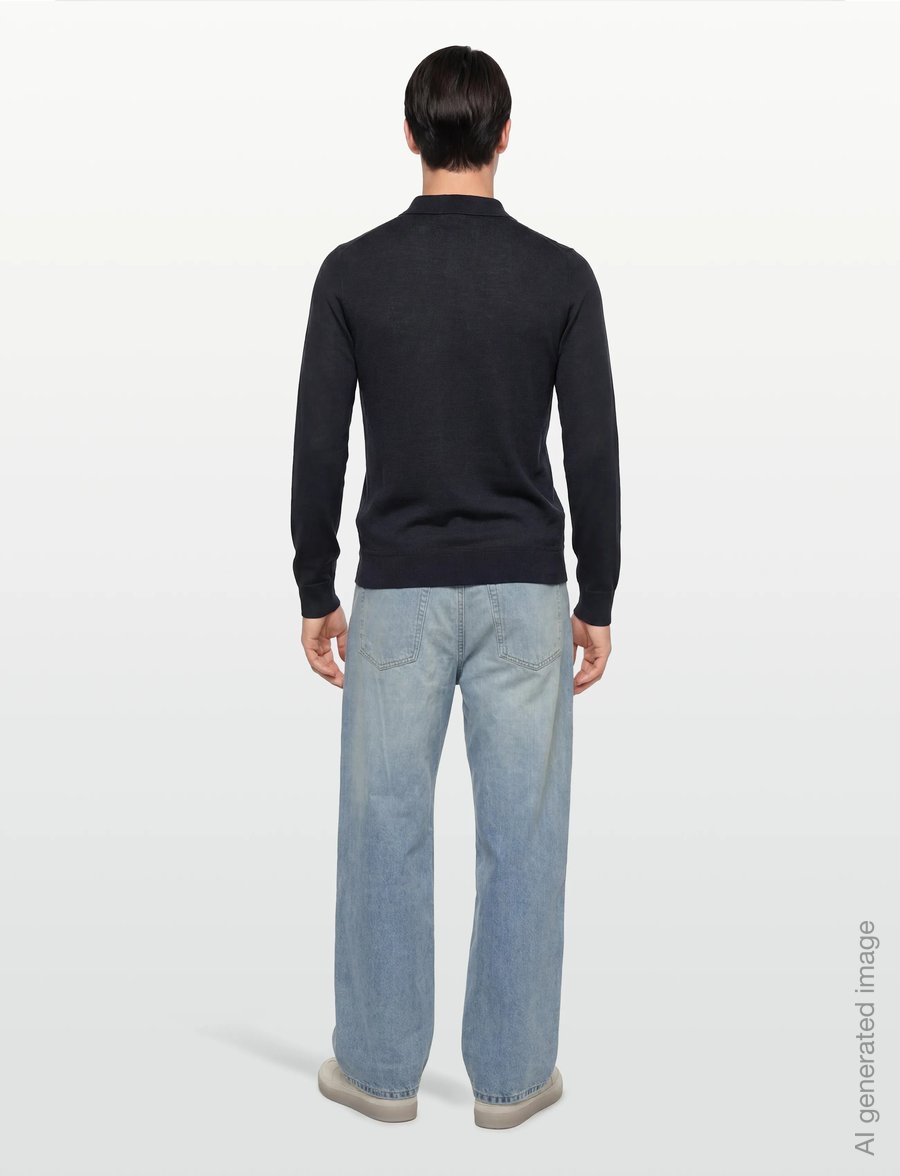 Fred Perry - FINE KNIT LONG SHIRT SHIRT - langärmelige strick-polohemden - navy - 4