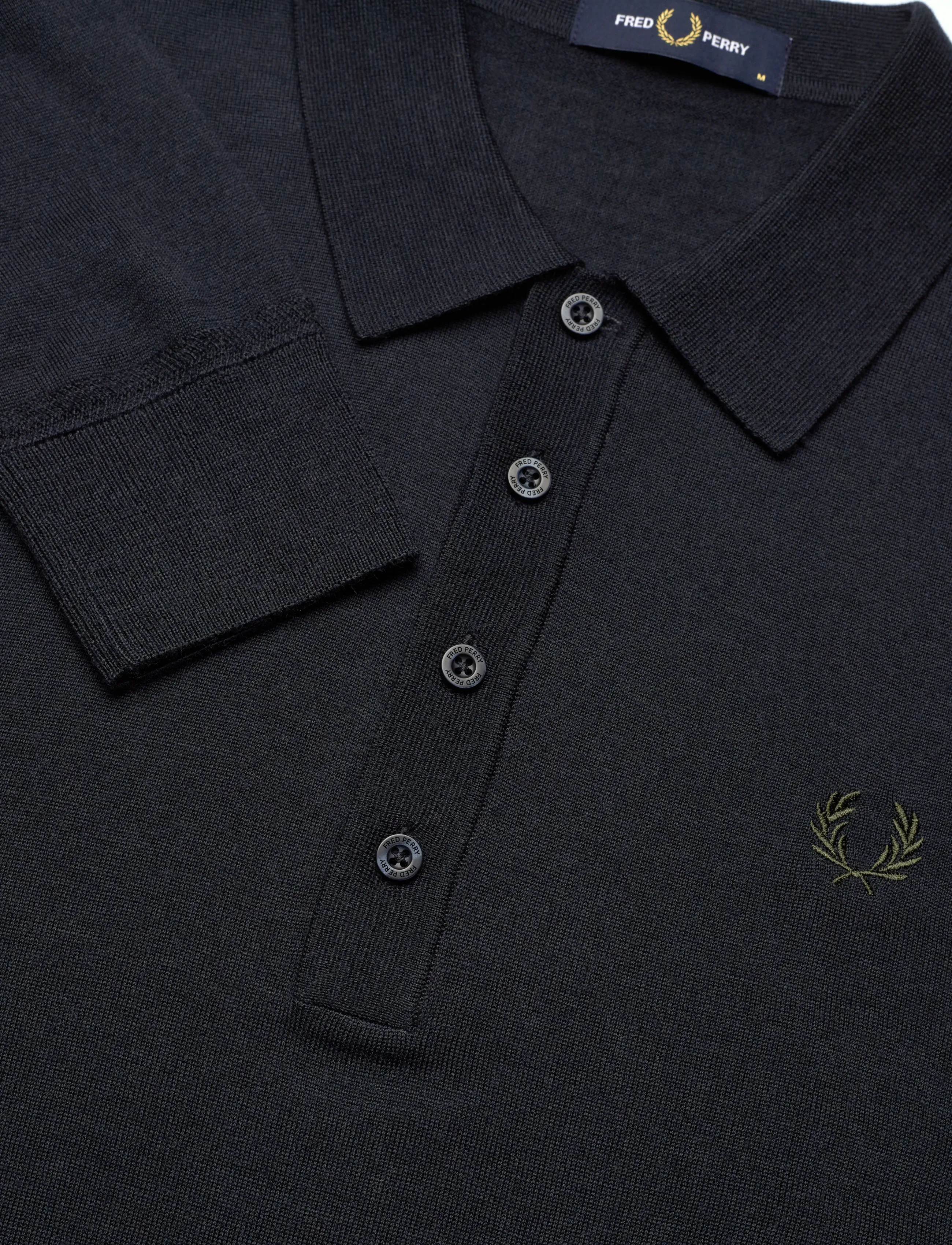 Fred Perry - FINE KNIT LONG SHIRT SHIRT - pikkade varrukatega kootud polosärgid - navy - 2