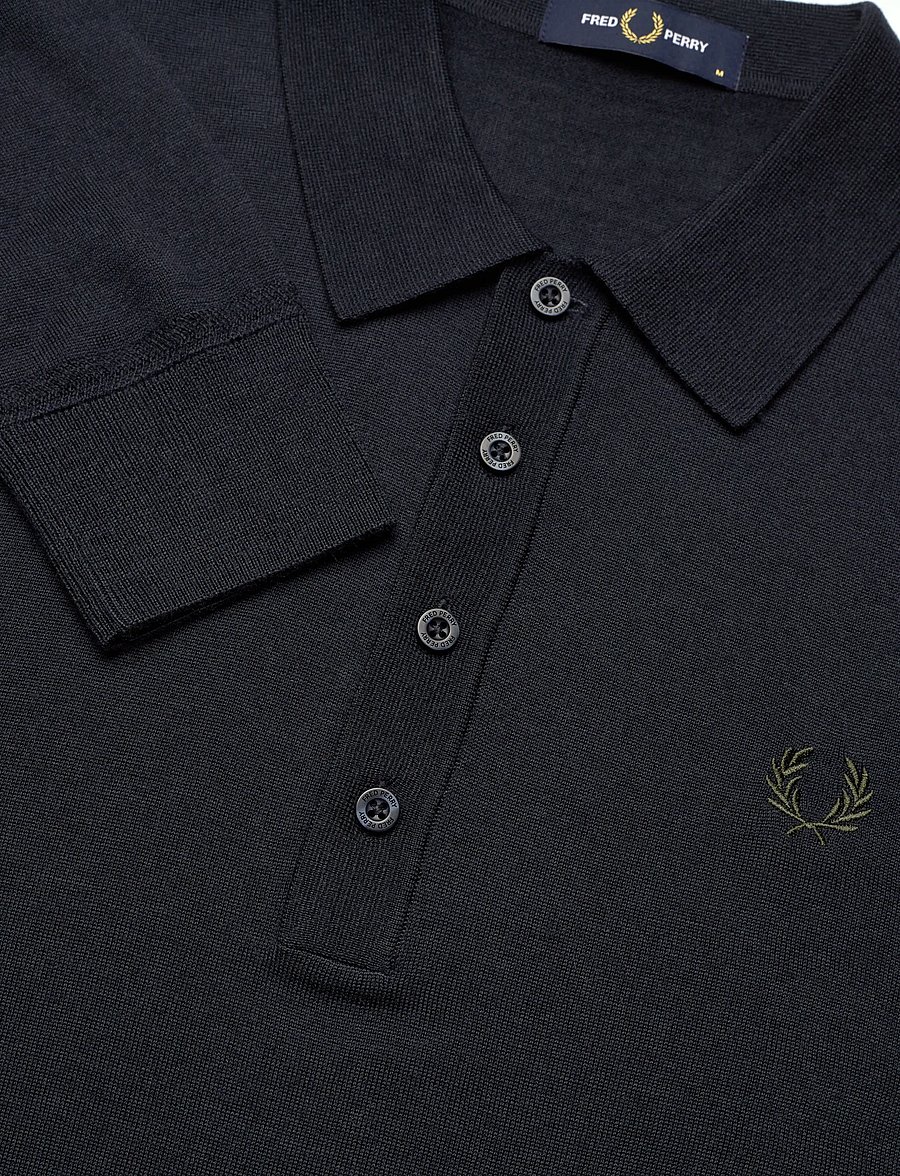 Fred Perry - FINE KNIT LONG SHIRT SHIRT - langärmelige strick-polohemden - navy - 5