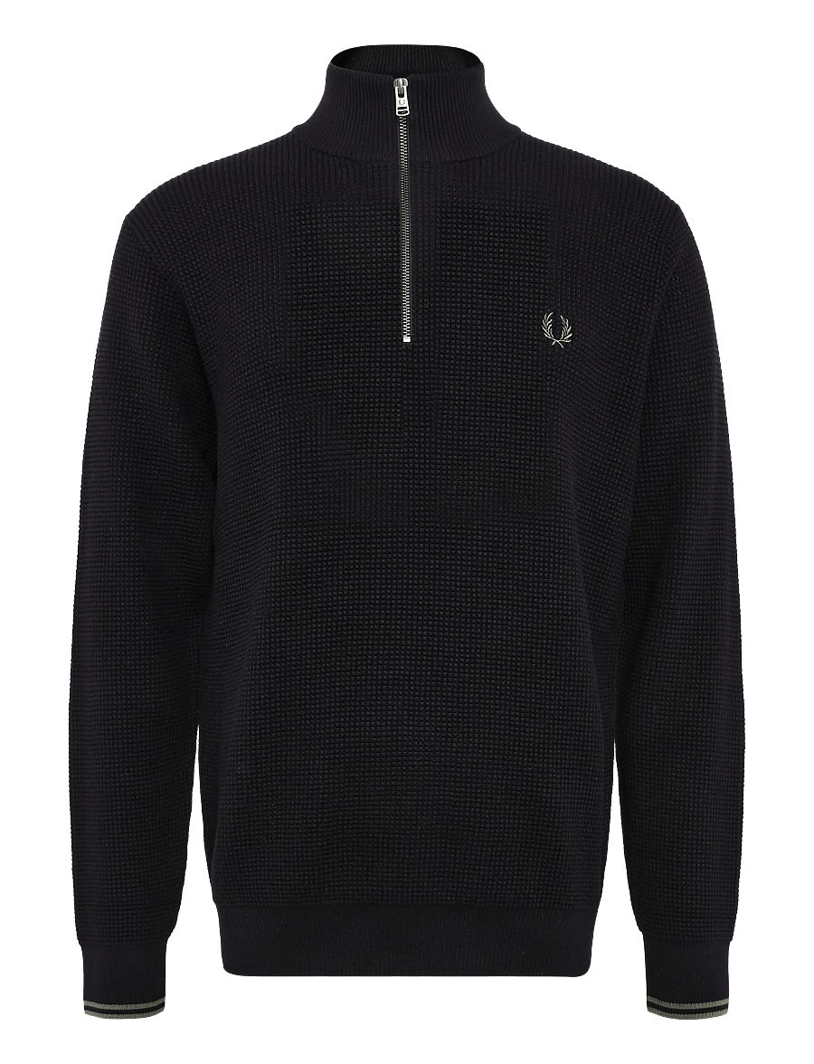 Fred Perry - WAFFLE STITCH HALF ZIP JMPR - pullover mit halbem reißverschluss - black - 1
