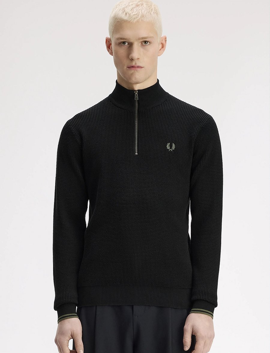 Fred Perry - WAFFLE STITCH HALF ZIP JMPR - pullover mit halbem reißverschluss - black - 0