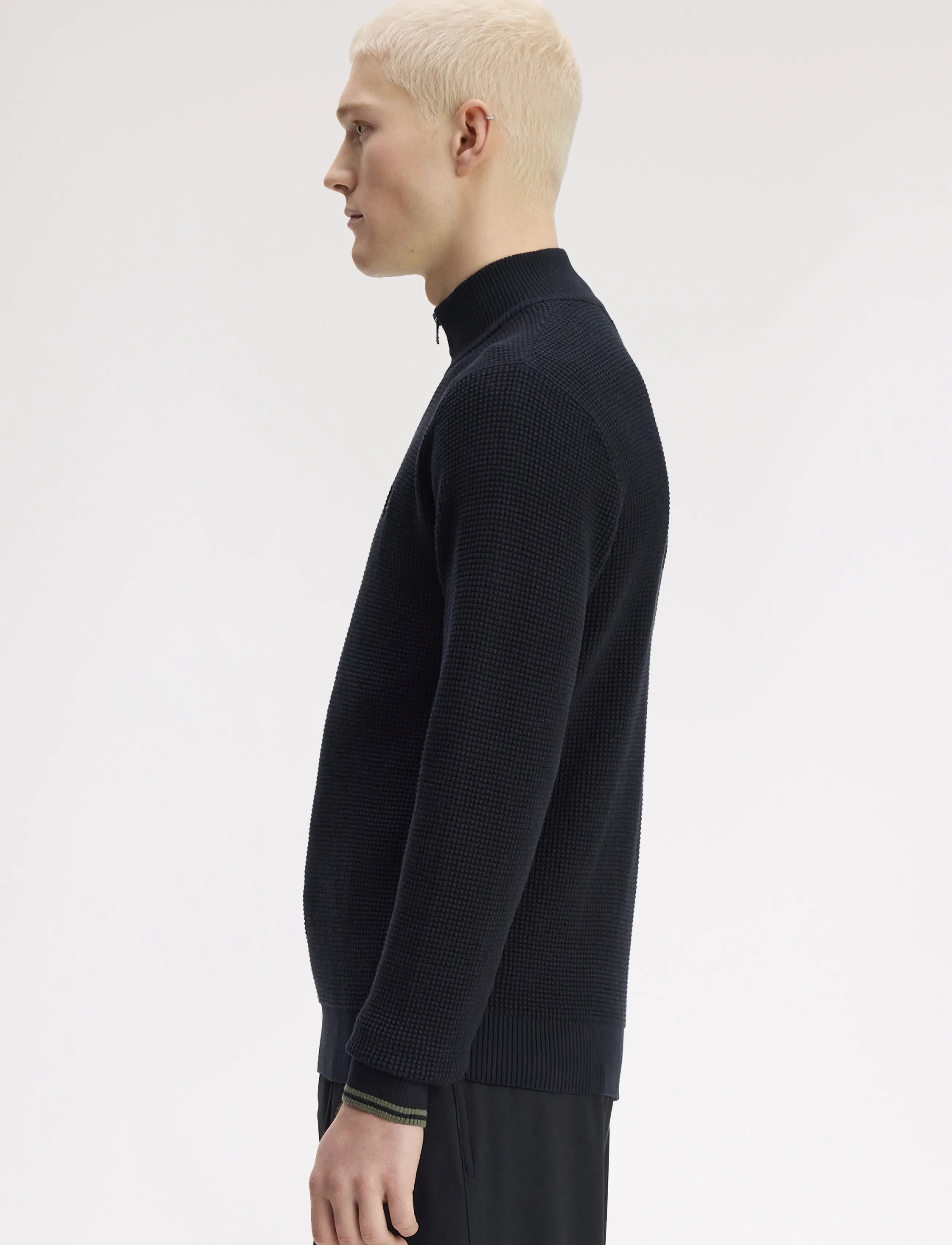 Fred Perry - WAFFLE STITCH HALF ZIP JMPR - black - 3