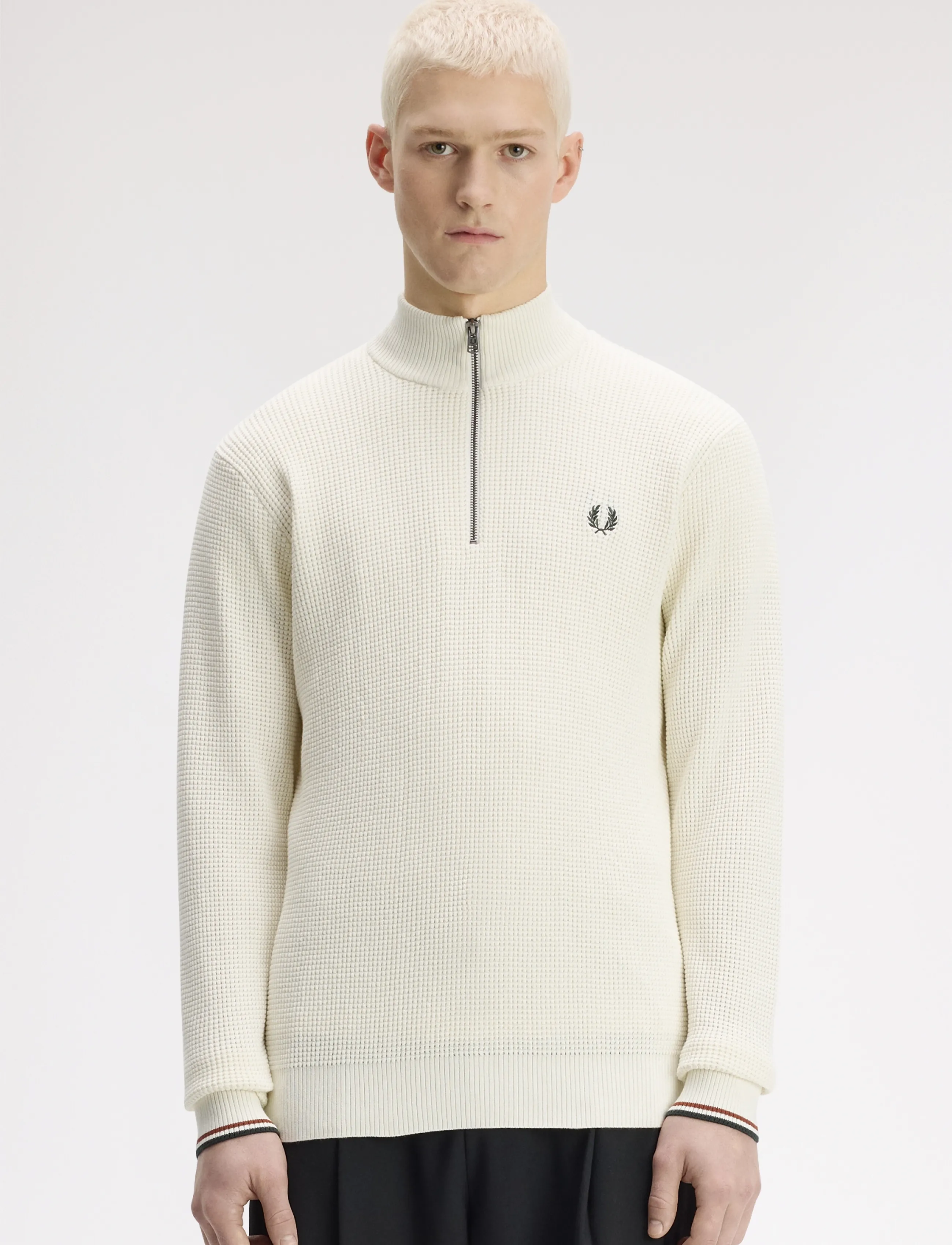 Fred Perry WAFFLE STITCH HALF ZIP JMPR - Kleidung - ECRU / cream