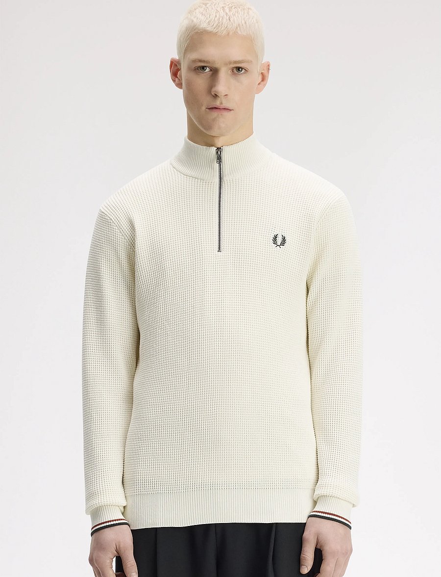 Fred Perry - WAFFLE STITCH HALF ZIP JMPR - pullover mit halbem reißverschluss - ecru - 0