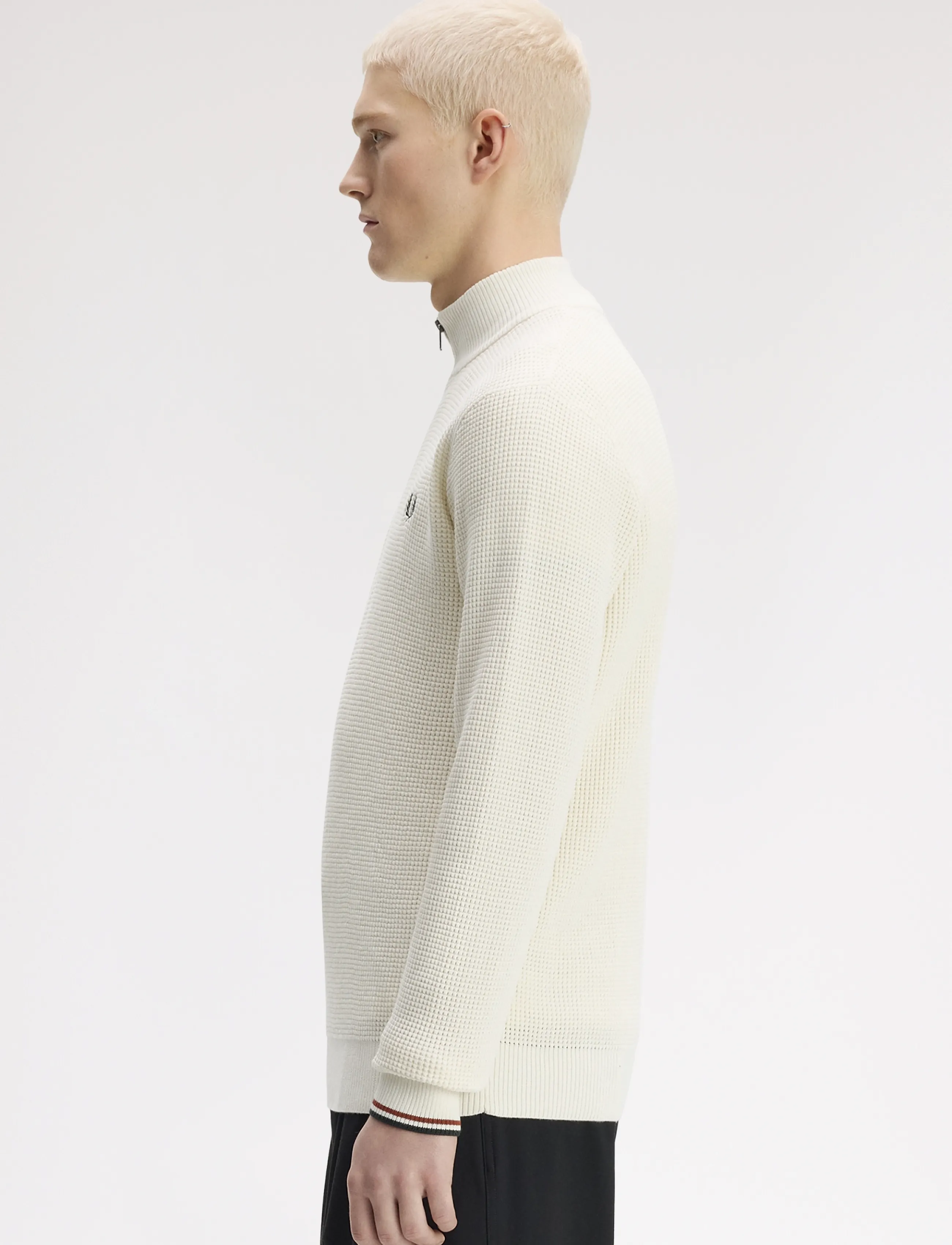 Fred Perry - WAFFLE STITCH HALF ZIP JMPR - ecru - 3