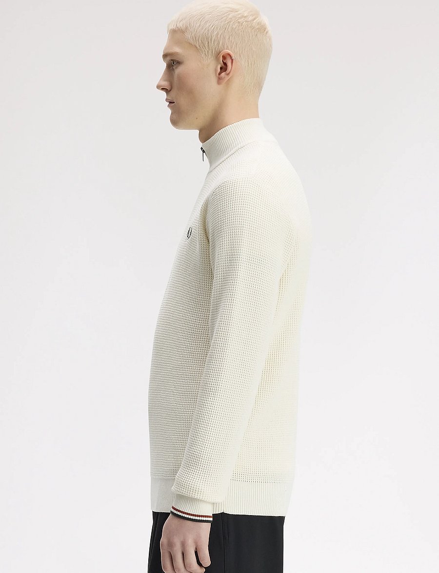 Fred Perry - WAFFLE STITCH HALF ZIP JMPR - pullover mit halbem reißverschluss - ecru - 3