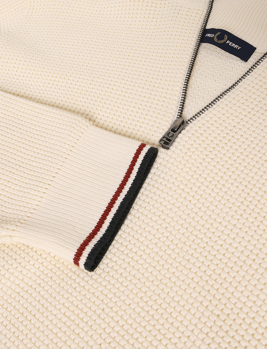 Fred Perry - WAFFLE STITCH HALF ZIP JMPR - pullover mit halbem reißverschluss - ecru - 4