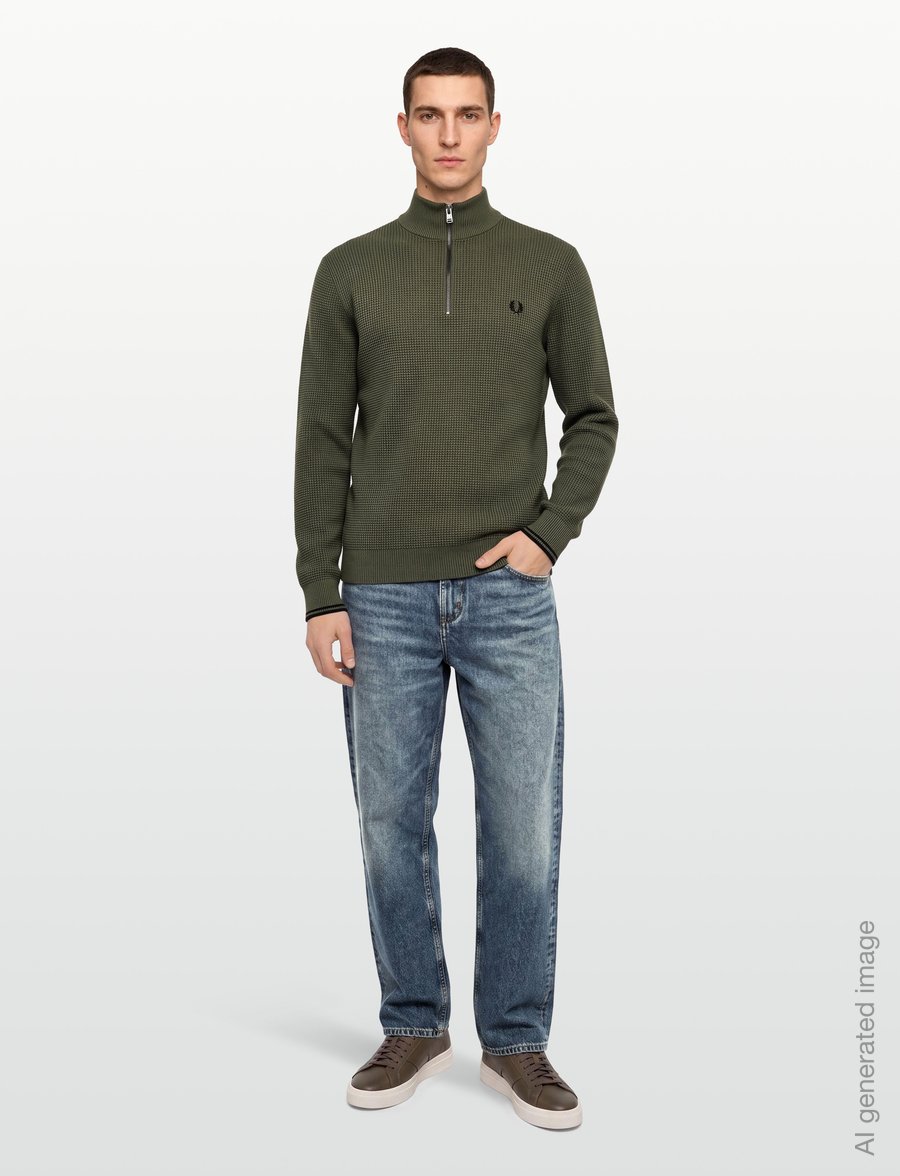 Fred Perry - WAFFLE STITCH HALF ZIP JMPR - pullover mit halbem reißverschluss - lrl wrth green - 0