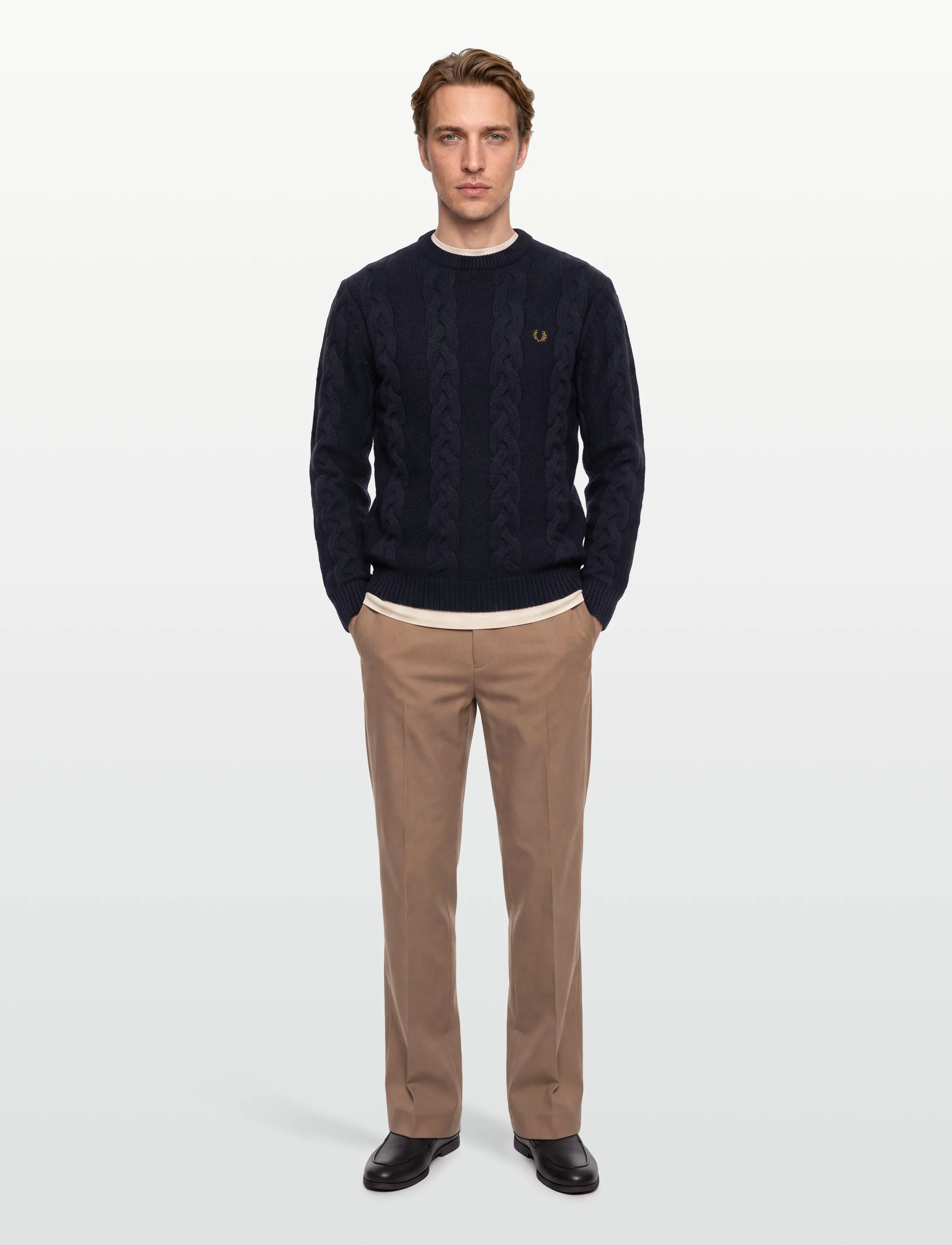 Fred Perry - CHUNKY CABLE KNIT JMPR - rund hals - navy - 0