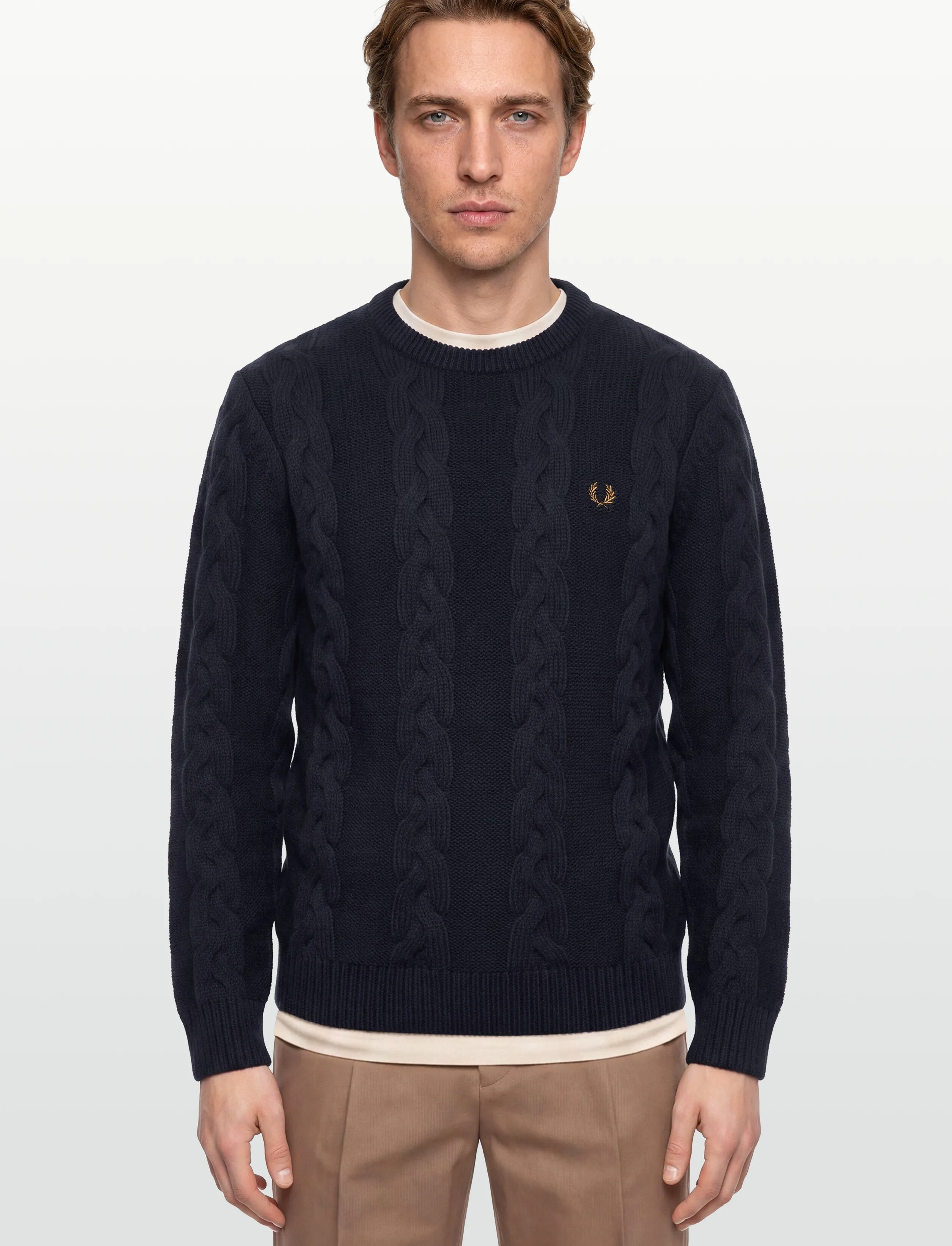 Fred Perry - CHUNKY CABLE KNIT JMPR - rund hals - navy - 3