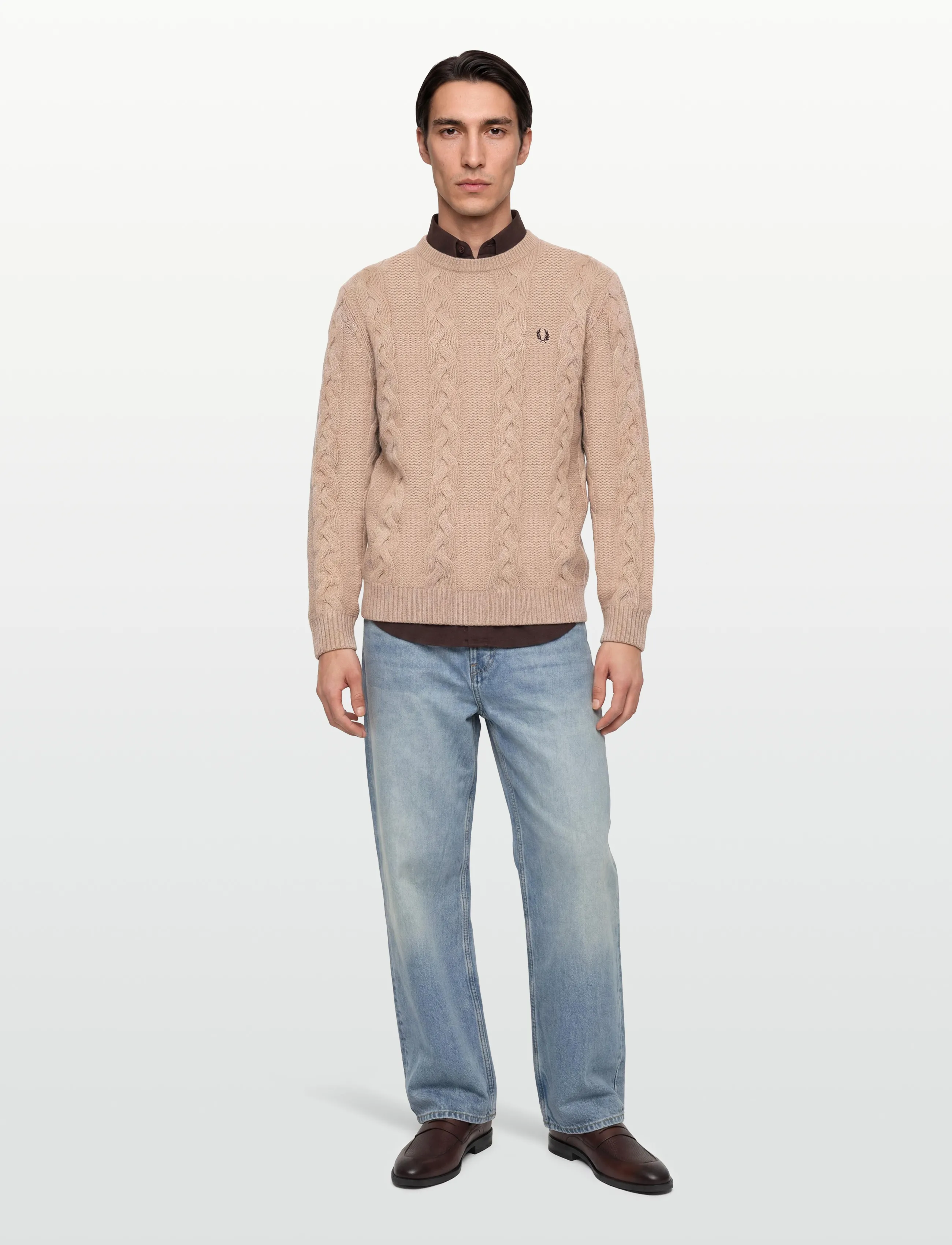Fred Perry - CHUNKY CABLE KNIT JMPR - stickade basplagg - warm oat - 0
