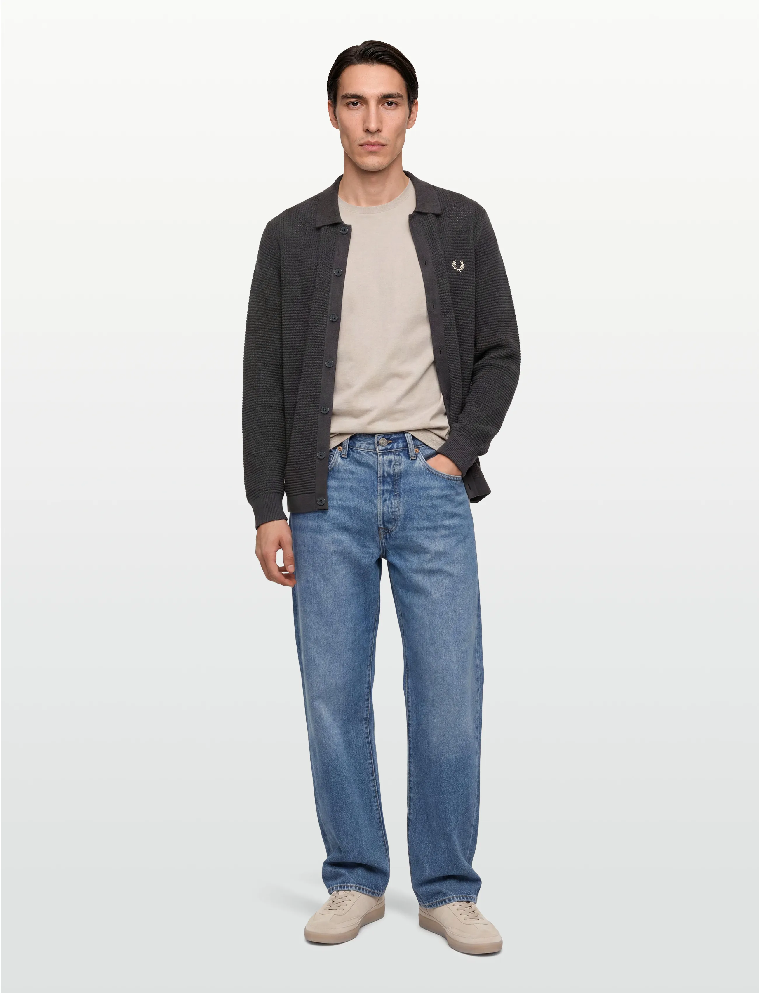 Fred Perry POINTELLE BUTTON T CRDGN - Riided - ANCHOR GREY / grey