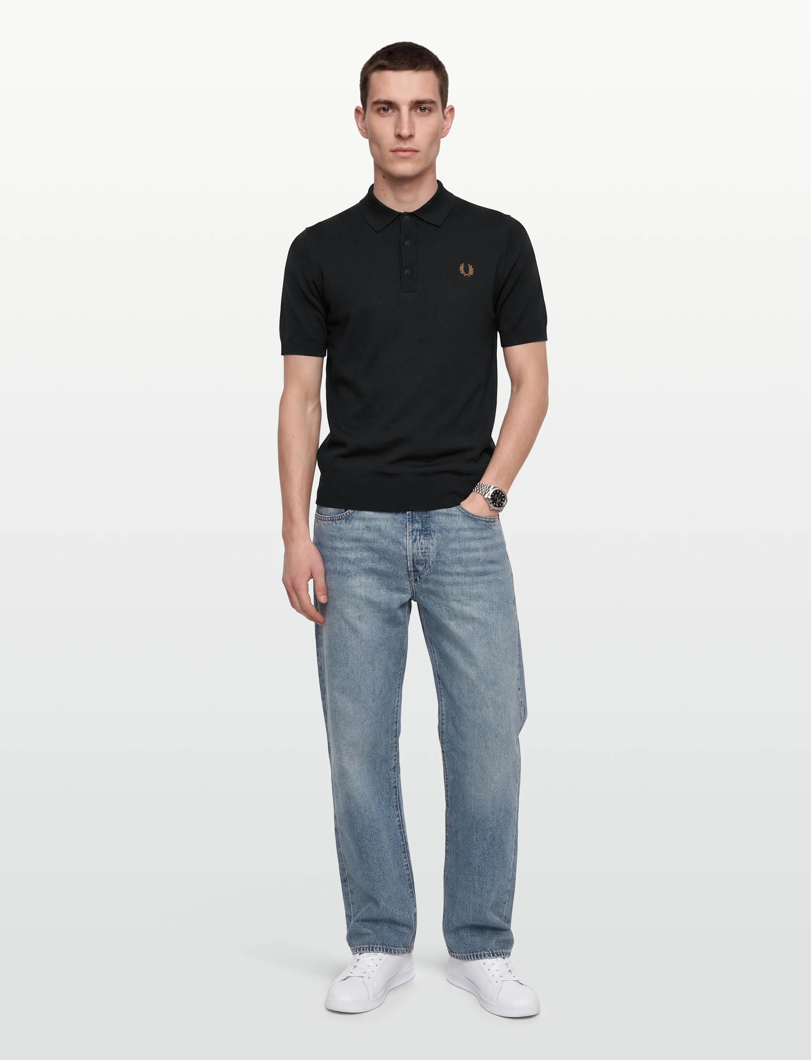 Fred Perry Cotton Knitted Shirt, Mænd, Strikket Poloshirt, Sort, Str: XXL