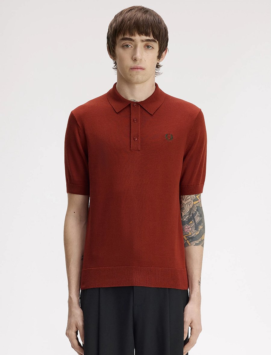 Fred Perry - COTTON KNITTED SHIRT - langärmlige strick-polohemden - brandy - 0