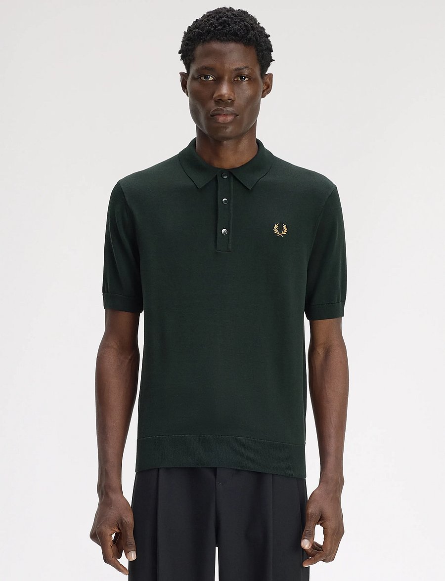 Fred Perry - COTTON KNITTED SHIRT - langärmlige strick-polohemden - night green - 0