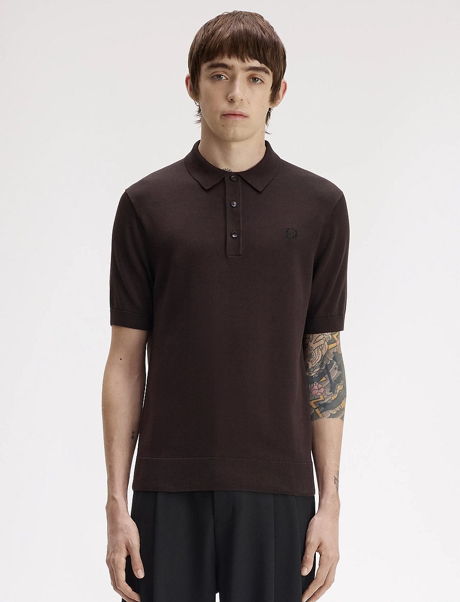 Fred Perry - COTTON KNITTED SHIRT - langärmlige strick-polohemden - rich brown - 0