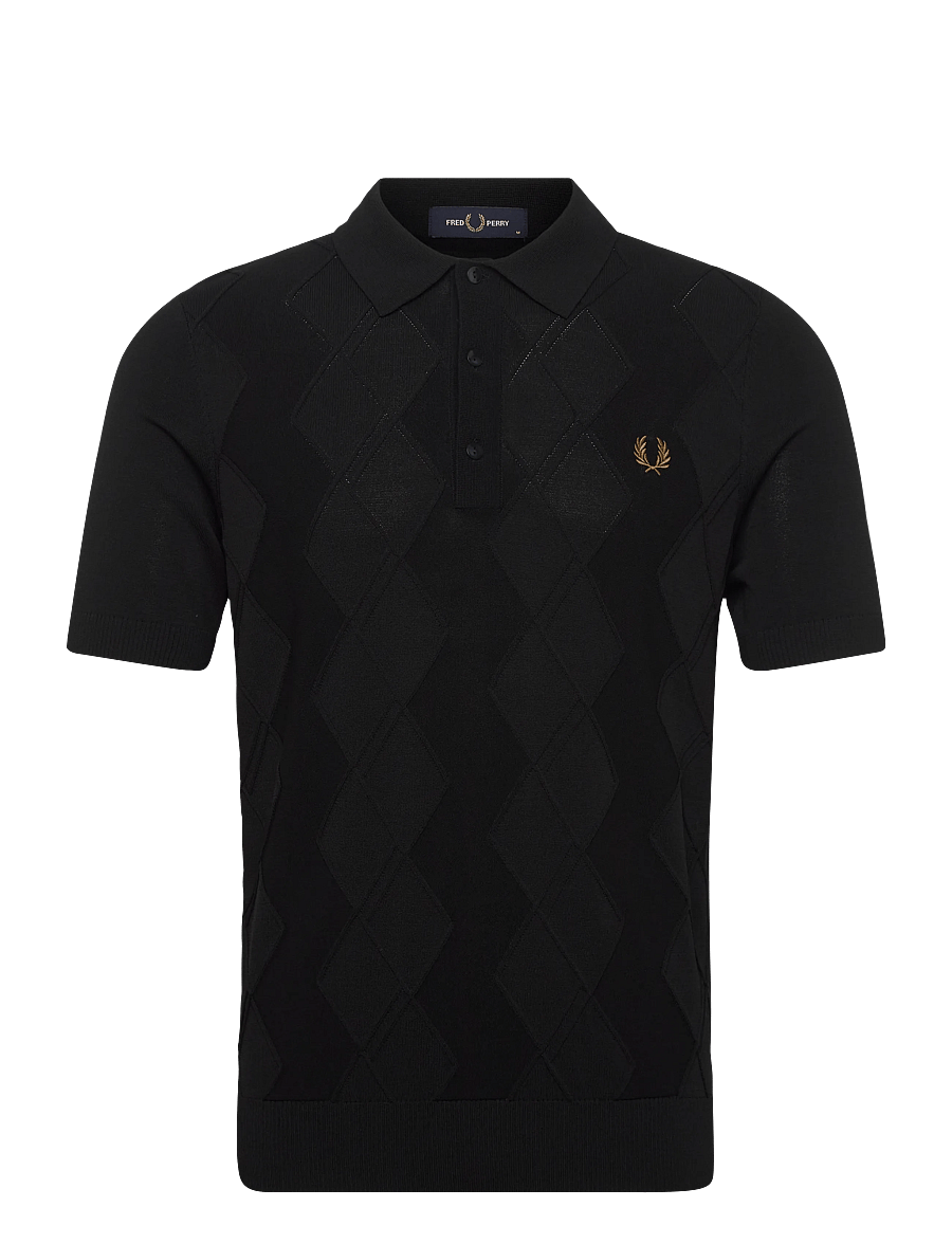 Fred Perry - CABLE KNITTED SHIRT - polostrik - black - 1
