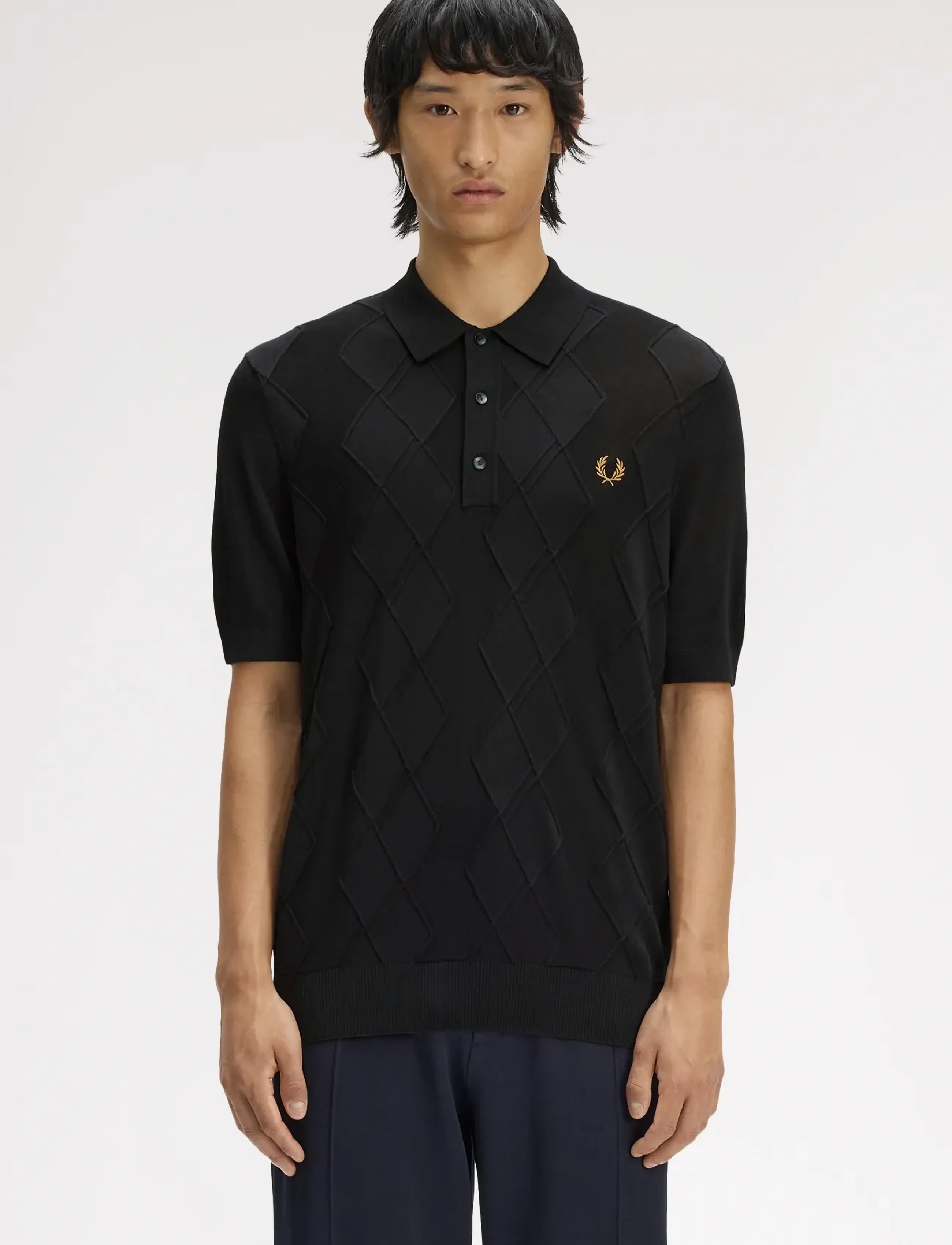 Fred Perry Cable Knitted Shirt, Mænd, Strikket Poloshirt, Sort, Str: S