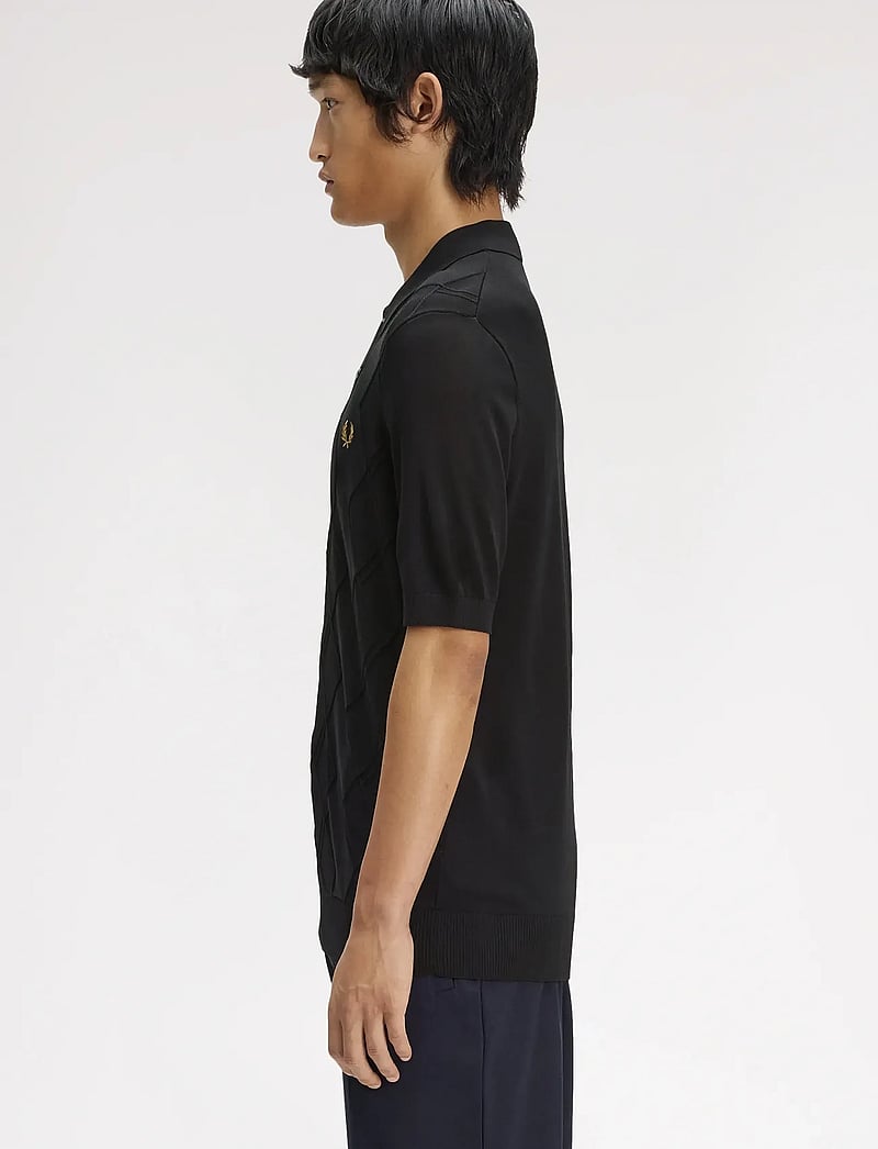 Fred Perry - CABLE KNITTED SHIRT - kootud polosärgid - black - 3