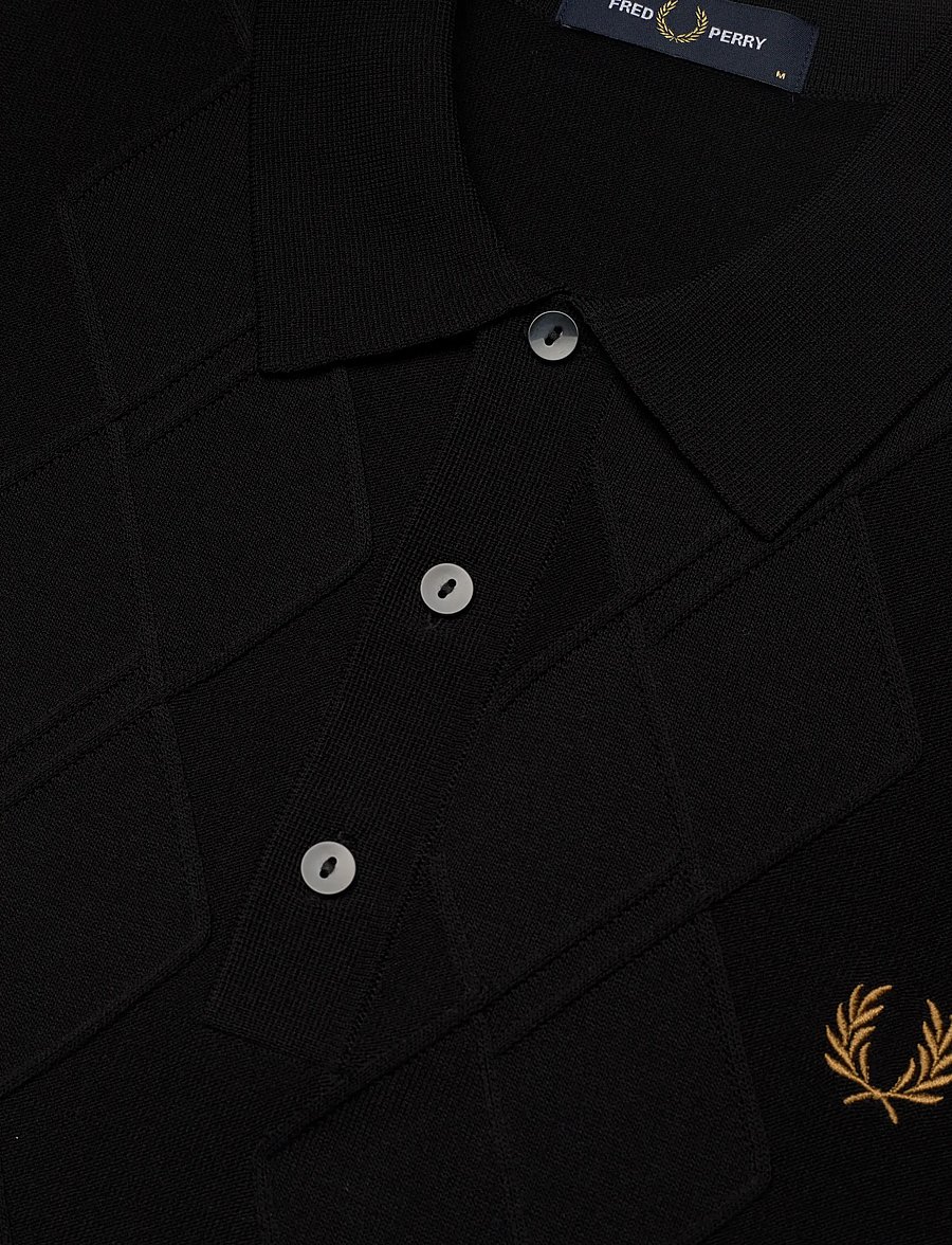 Fred Perry - CABLE KNITTED SHIRT - polostrik - black - 4
