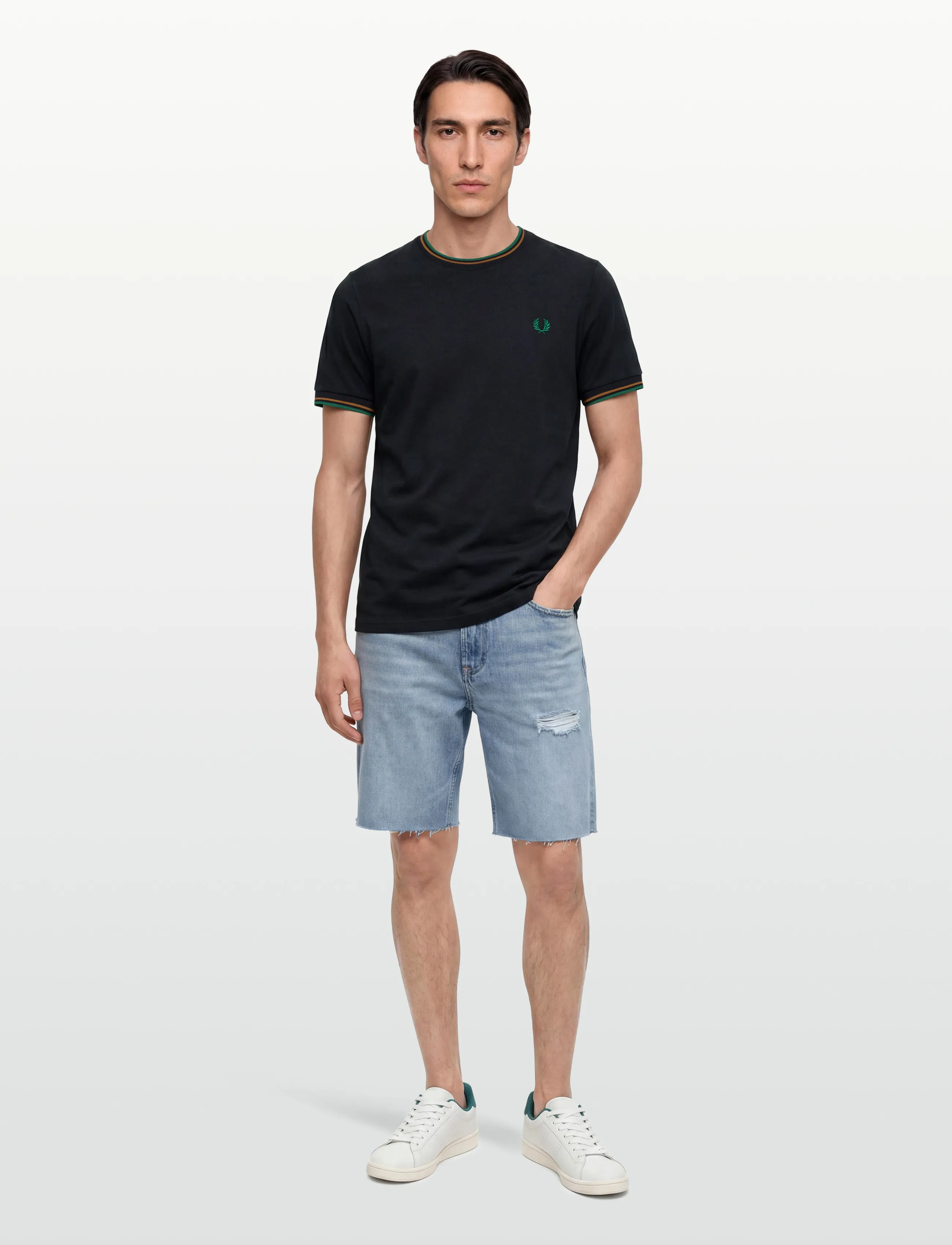Fred Perry Twin Tipped T-Shirt, L, T-shirts, Marineblau - Short-sleeved, Männerswear