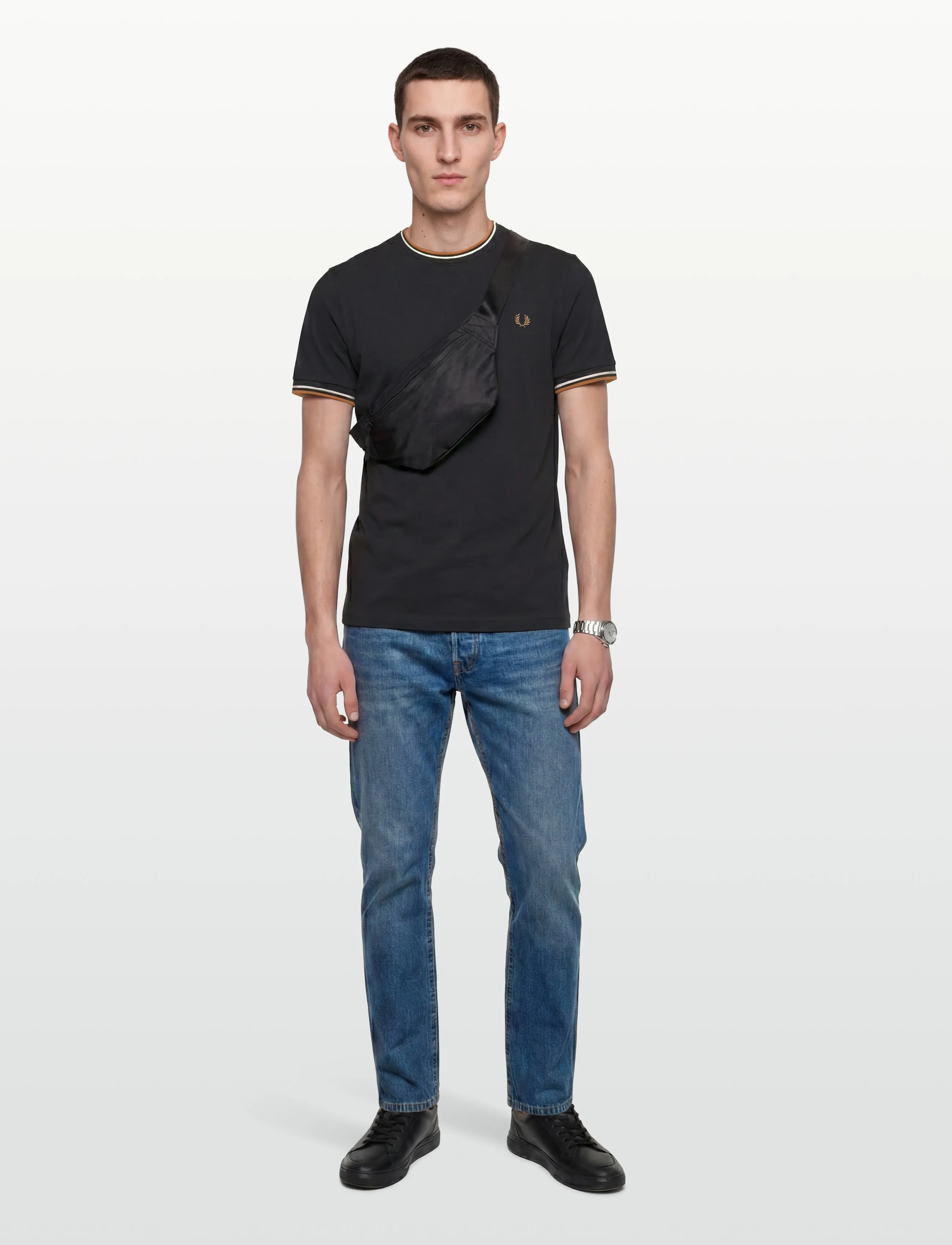 Fred Perry Twin Tipped T-Shirt, Mænd, Dobbeltstribet T-Shirt, Sort, Str: S