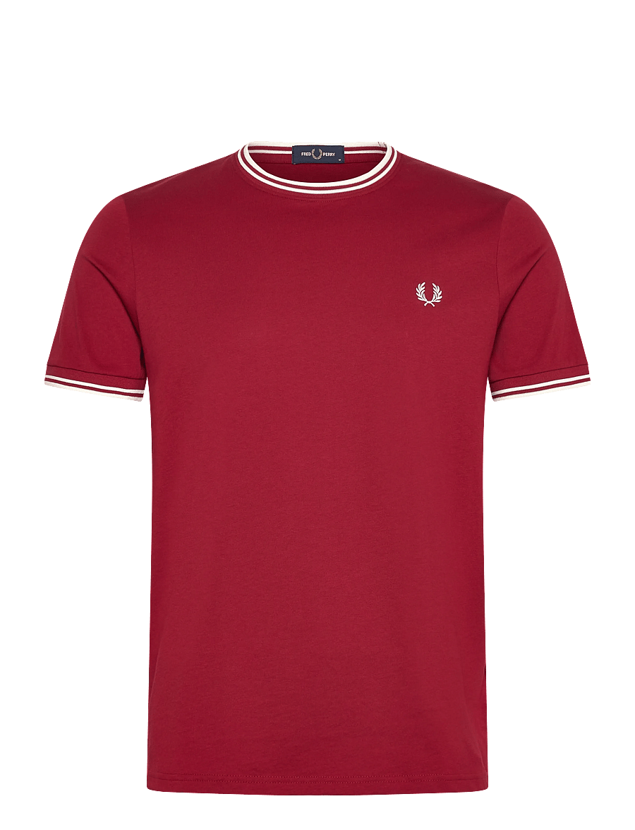 Fred Perry - TWIN TIPPED T-SHIRT - kortærmede t-shirts - burntred/snwht - 1