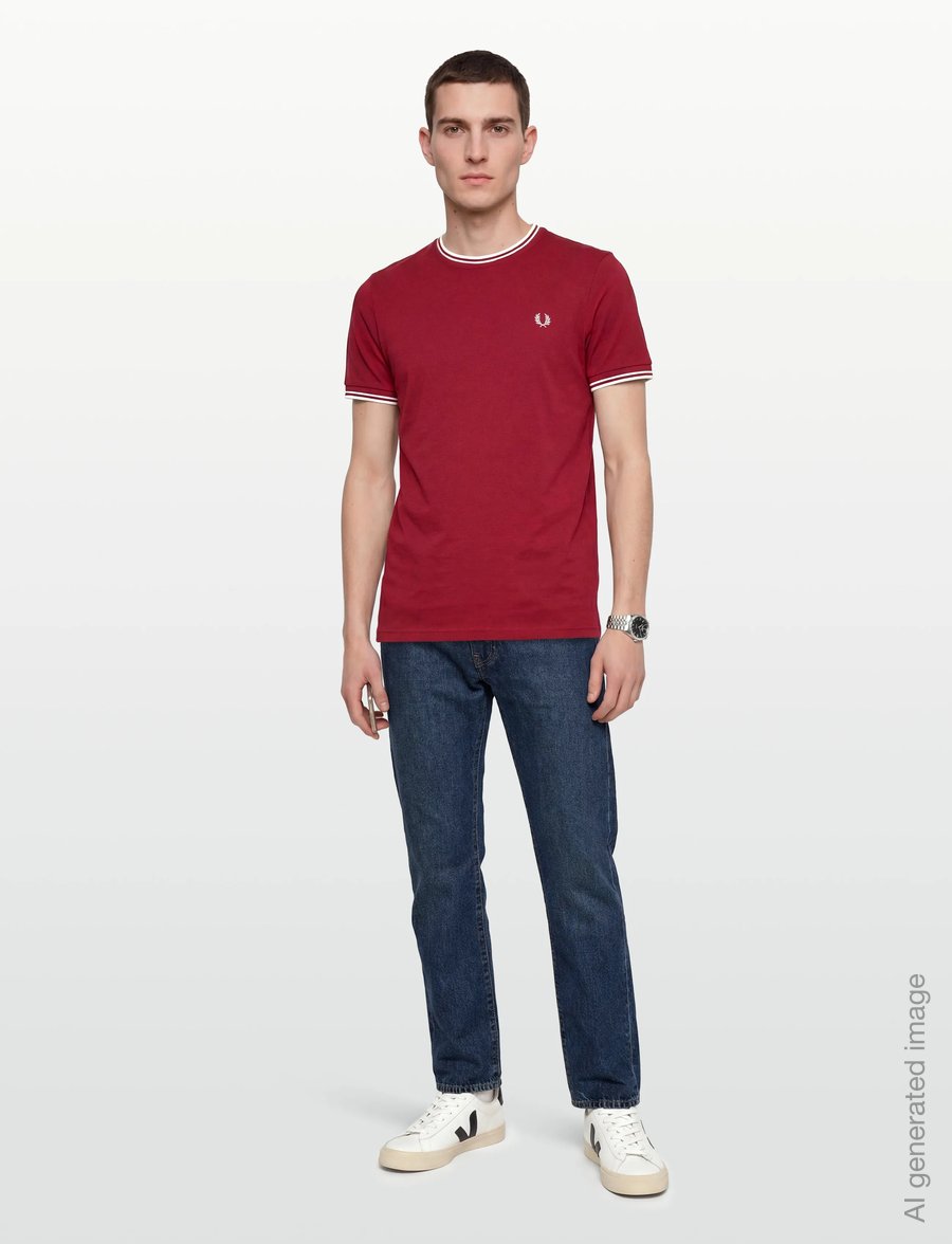 Fred Perry - TWIN TIPPED T-SHIRT - kortærmede t-shirts - burntred/snwht - 0