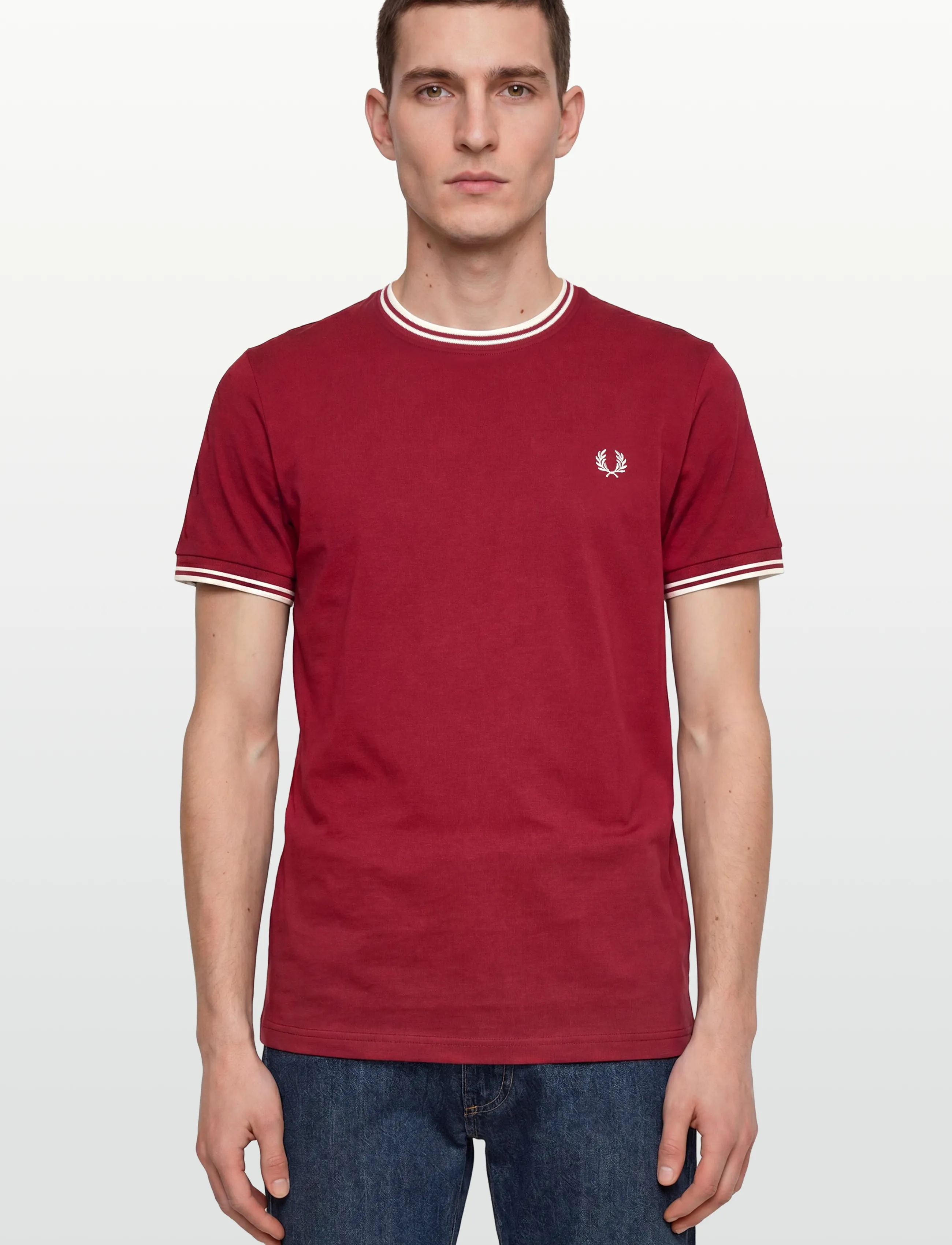 Fred Perry - TWIN TIPPED T-SHIRT - lühikeste varrukatega t-särgid - burntred/snwht - 3