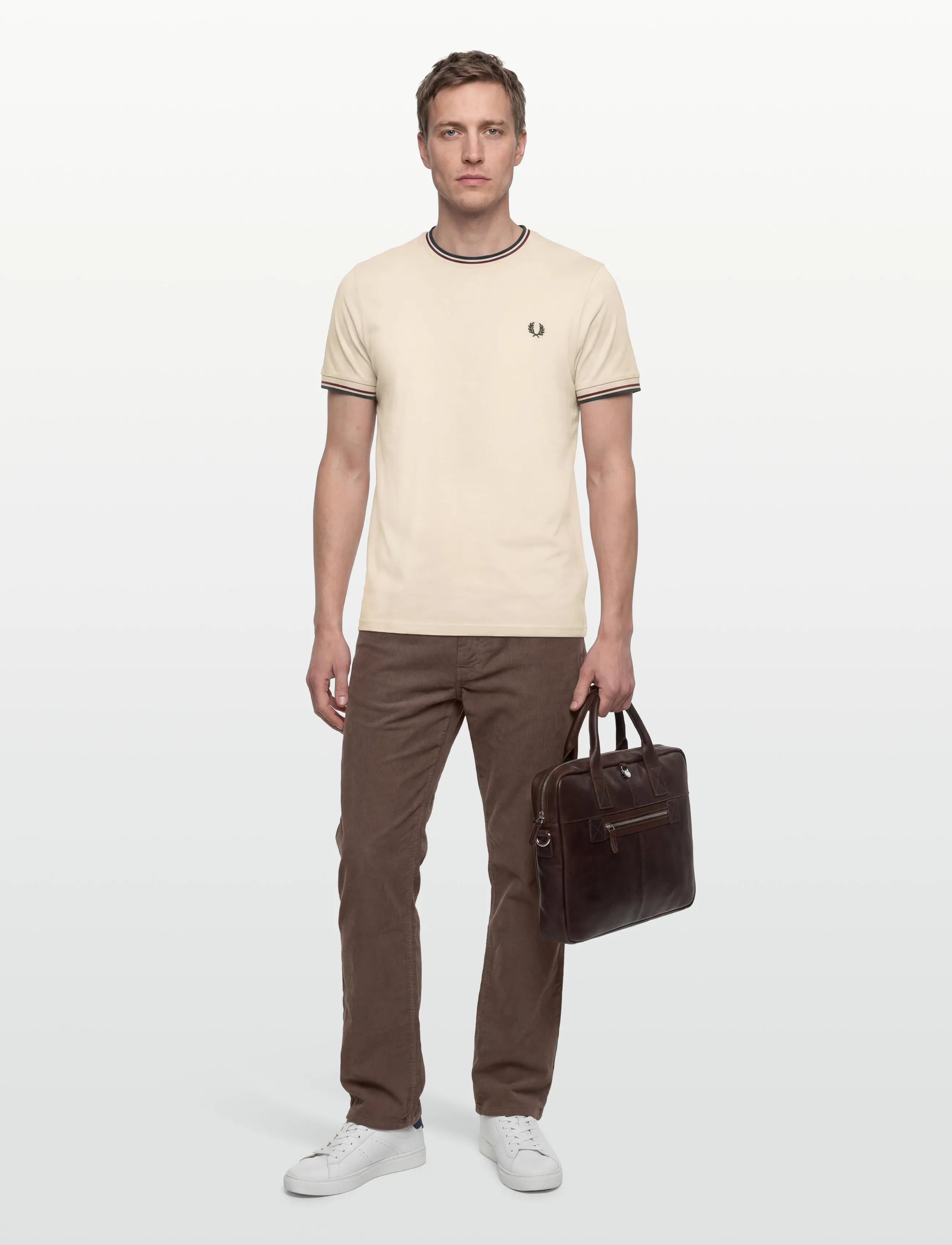 Fred Perry Twin Tipped T-Shirt, XS, T-shirts, Creme - Short-sleeved, Männerswear