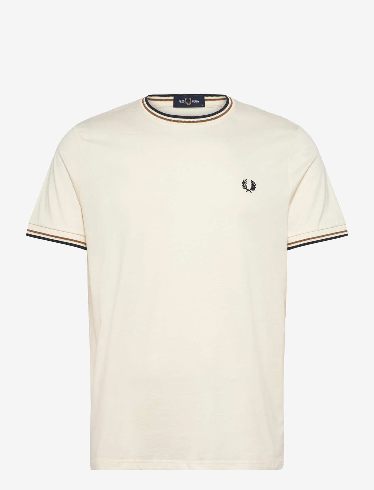 Fred Perry - TWIN TIPPED T-SHIRT - short-sleeved t-shirts - ecru / dark carmel / black - 1