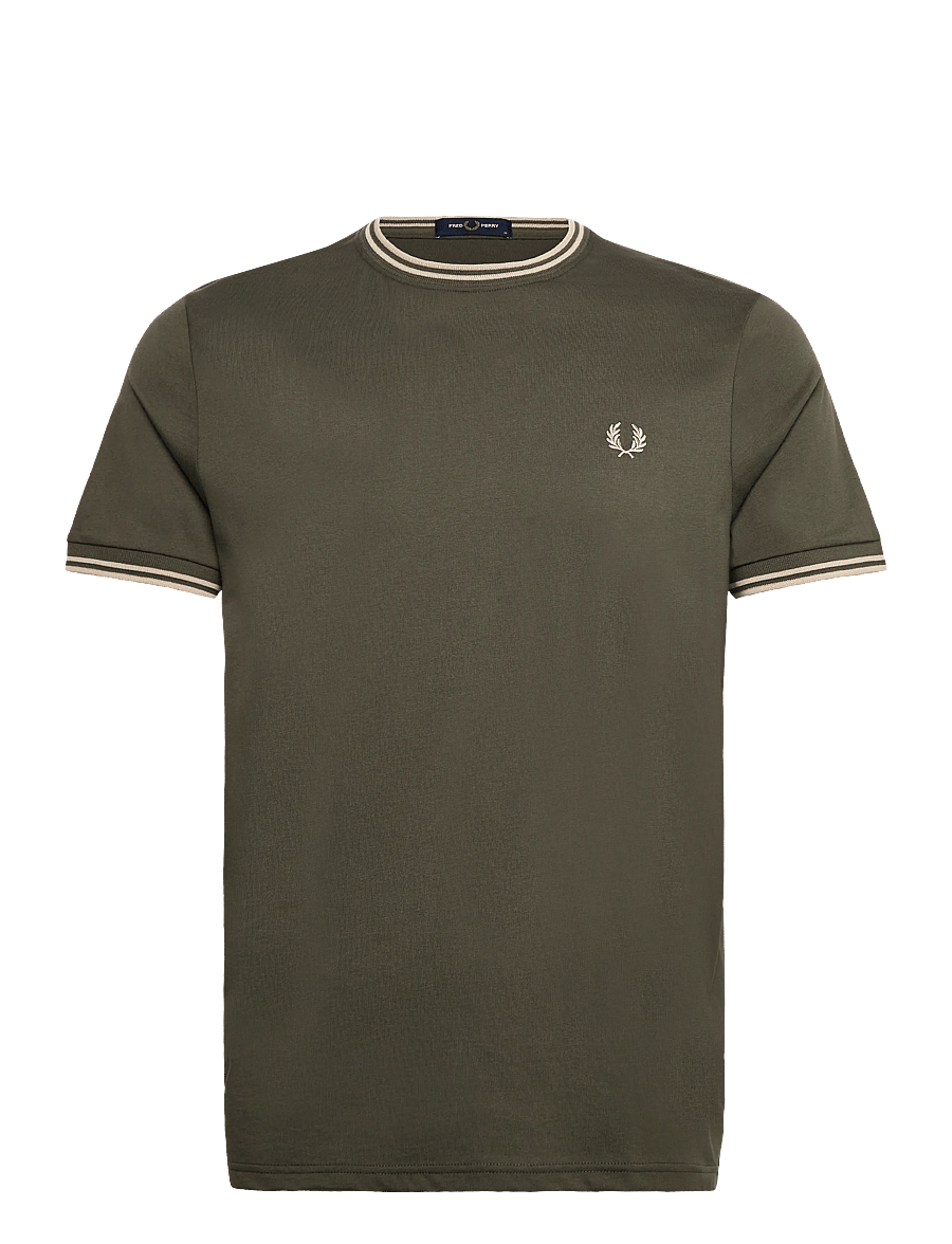 Fred Perry - TWIN TIPPED T-SHIRT - lühikeste varrukatega t-särgid - fieldgreen/oatme - 1