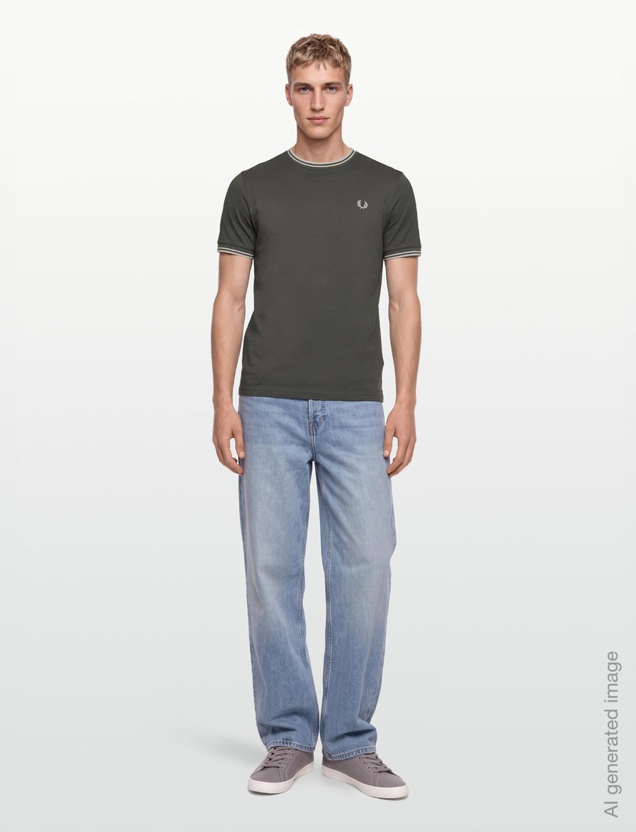Fred Perry - TWIN TIPPED T-SHIRT - short-sleeved t-shirts - fieldgreen/oatme - 0
