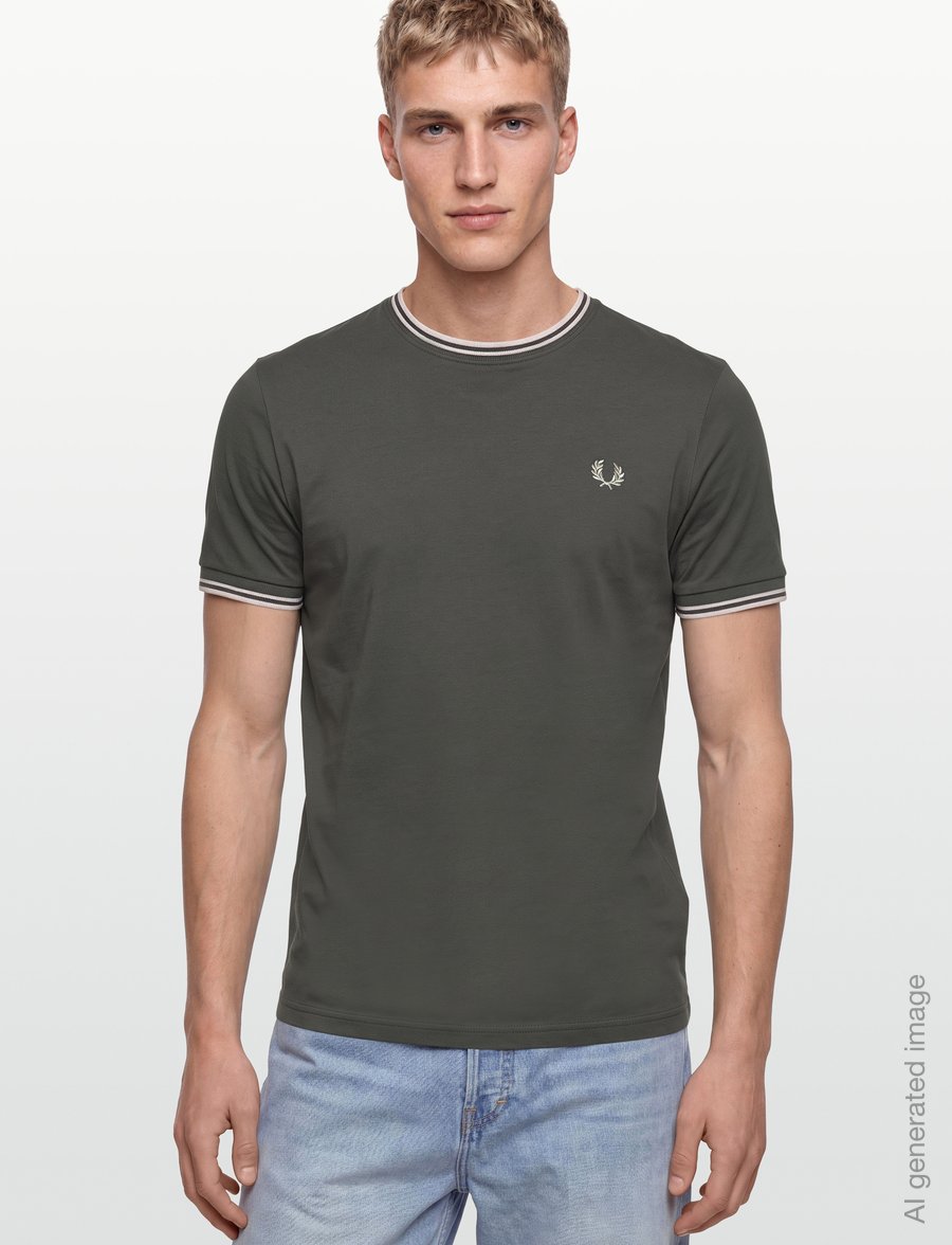 Fred Perry - TWIN TIPPED T-SHIRT - short-sleeved t-shirts - fieldgreen/oatme - 3